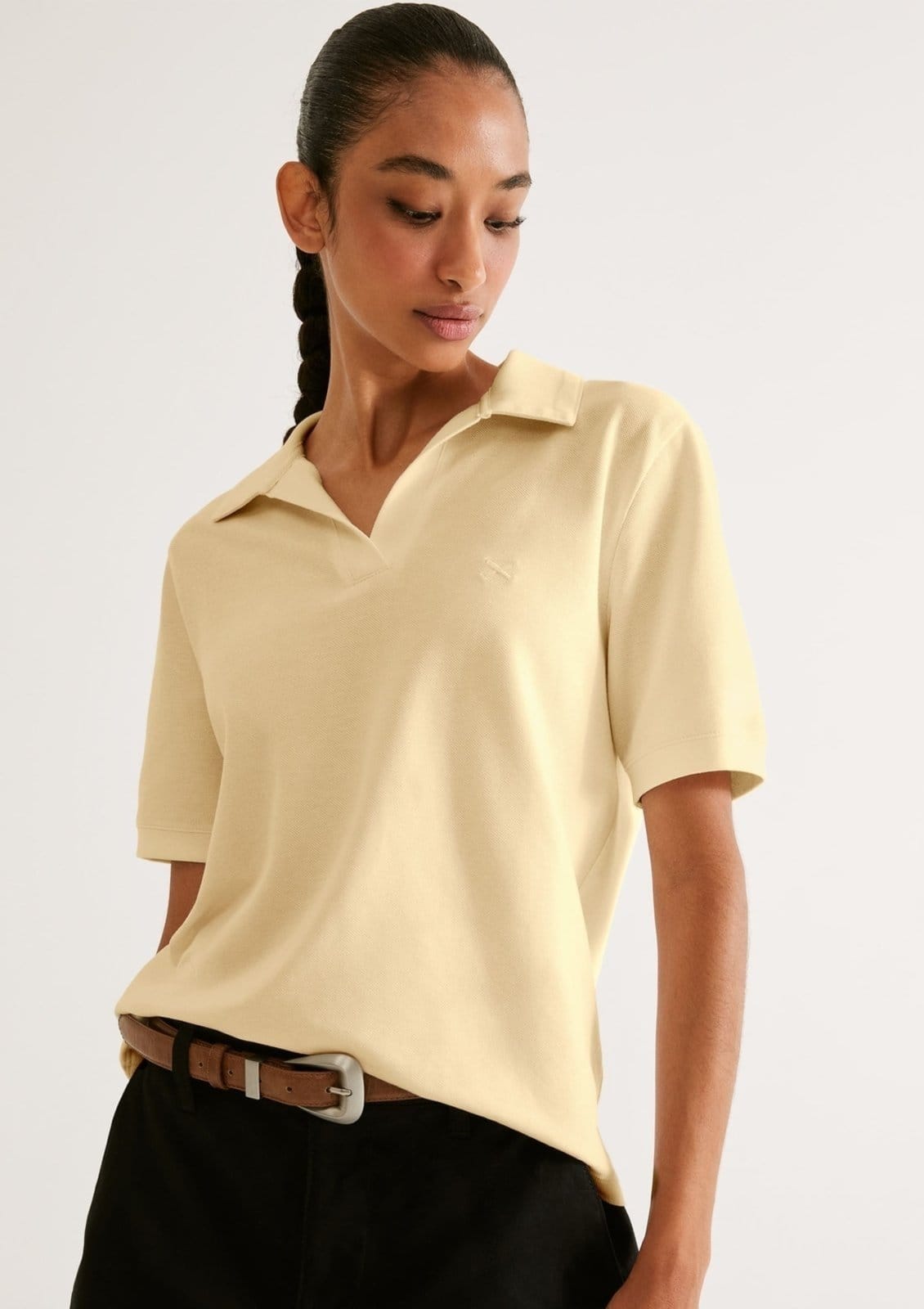 Vista principal Camisa Polo Feminina Em Piquet Hering amarelo