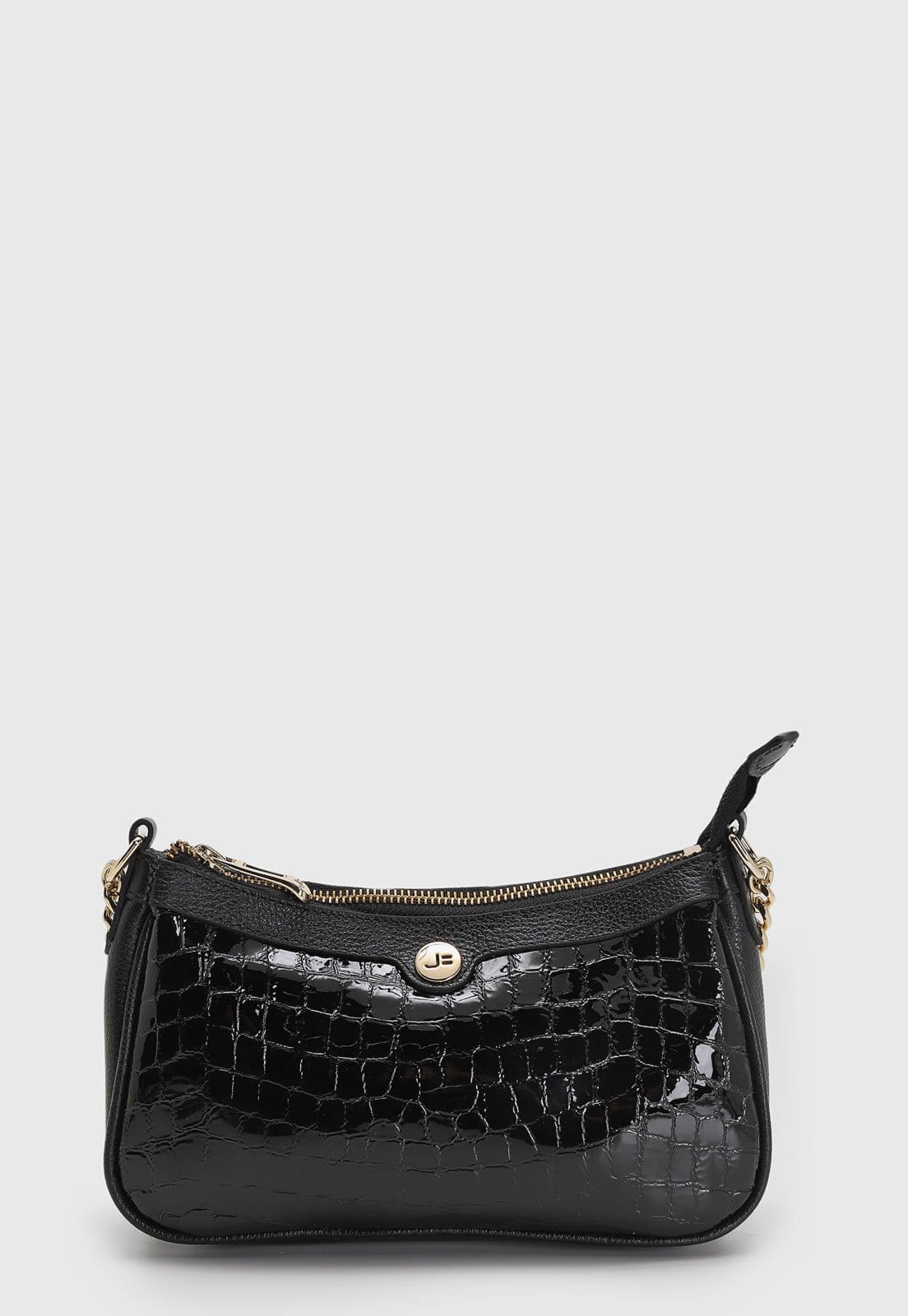 Bolsa Pequena Feminina Jorge Bischoff Croco Verniz Preta