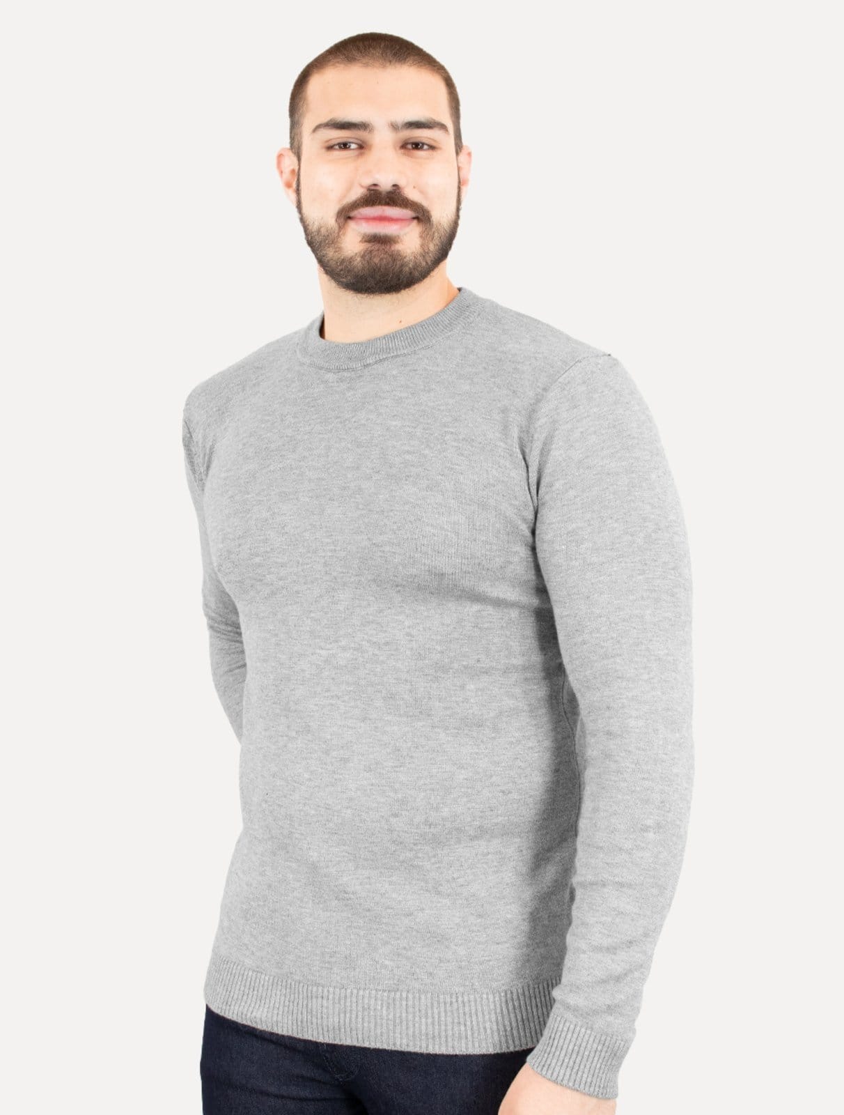 Vista principal Suéter Dixen Masculino Crewneck Tricot Liso Mescla Dixen cinza
