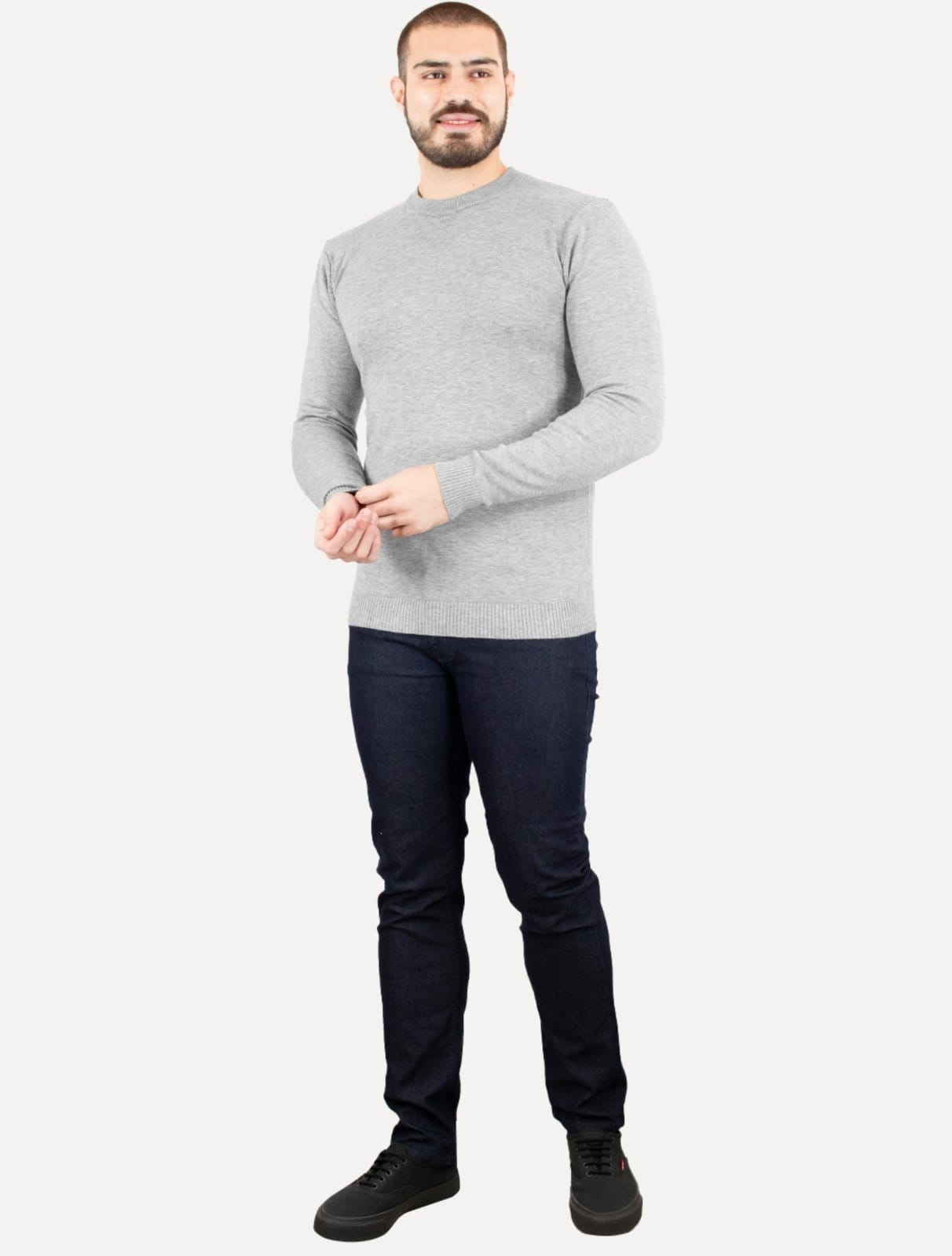 Vista 2 Suéter Dixen Masculino Crewneck Tricot Liso Mescla Dixen cinza