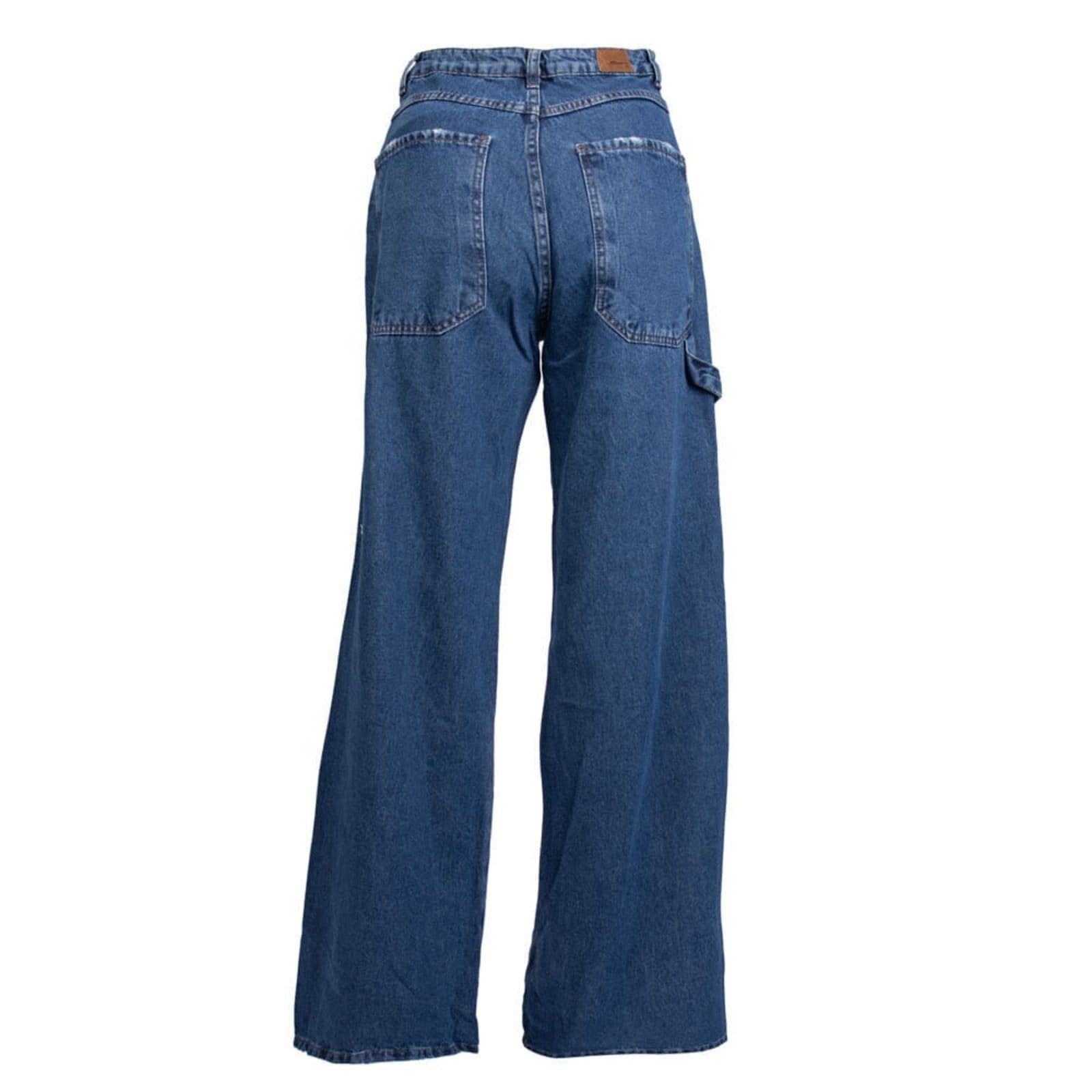 Vista 2 Calça Jeans Feminina Sawary Wide Leg Puídos Escuro Sawary azul