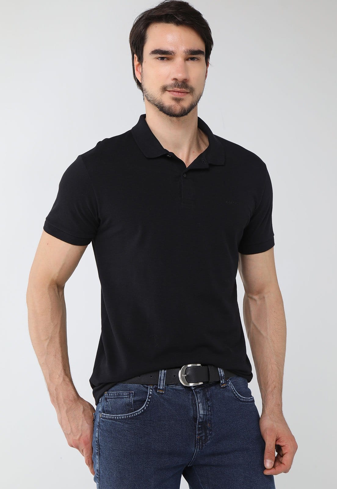 Vista principal Polo Masculina Colcci Logo Bordado Preta Colcci preto