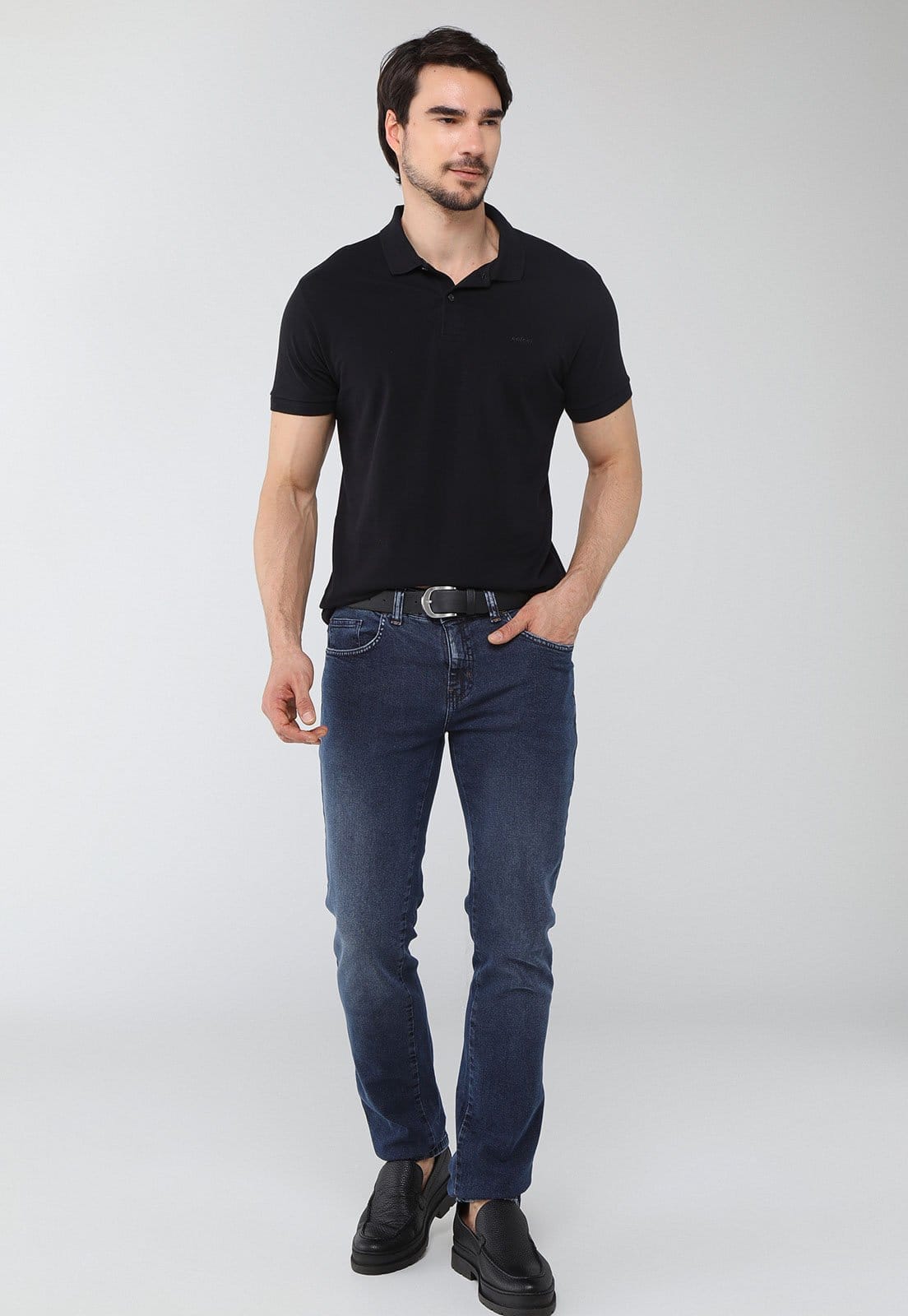 Vista 2 Polo Masculina Colcci Logo Bordado Preta Colcci preto