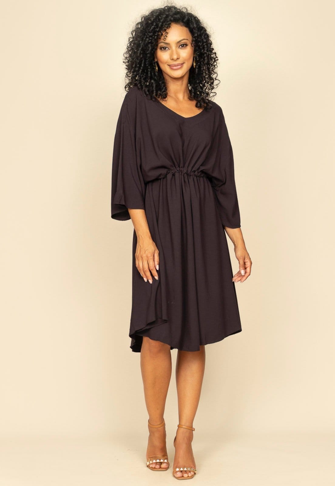 Vista 2 Vestido Curto Caaxixá Viscose Amazonia Vital com Cordão na Cintura Amazonia Vital preto