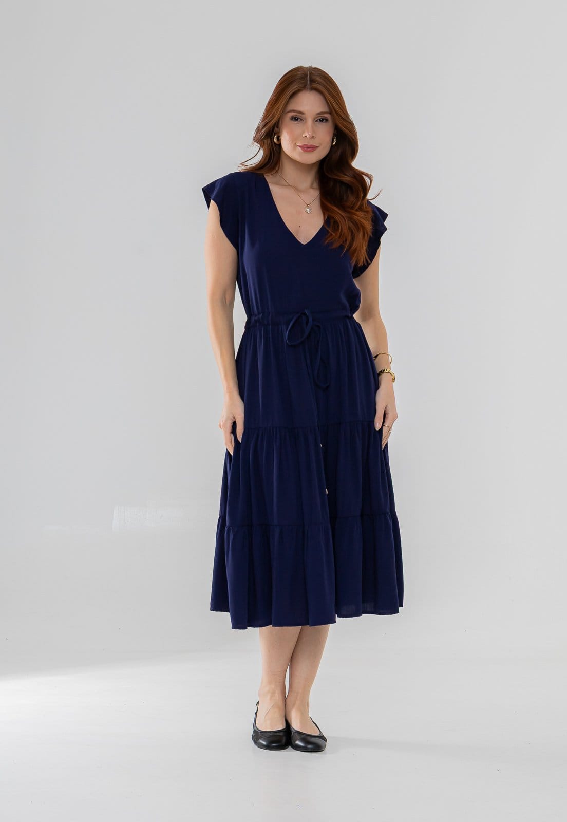 Vista principal Vestido Aura Alice Viscolinho Liso Marinho Aura azul marinho