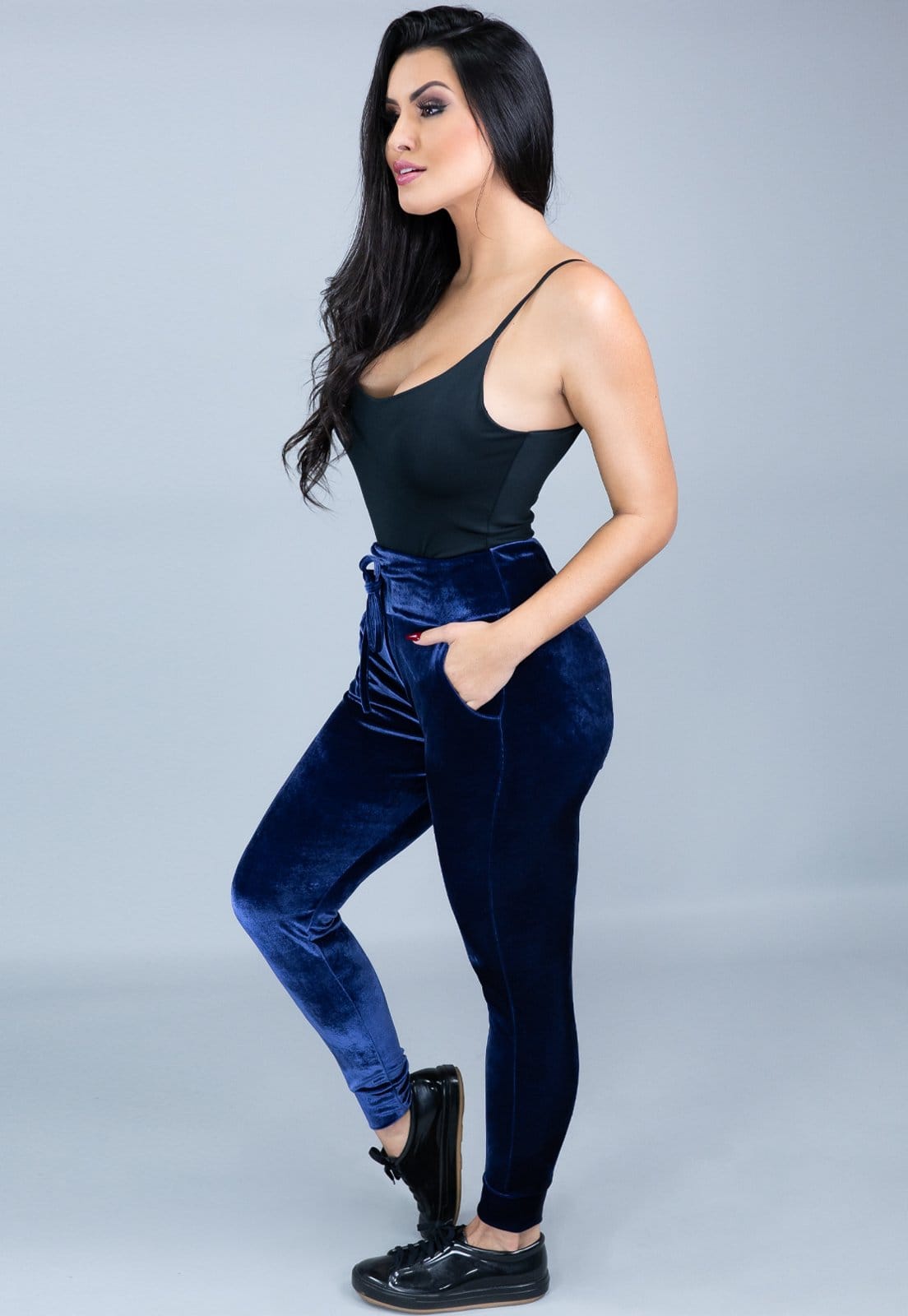 Calça Jogger MVB Modas Cintura Alta Veludo Molhado