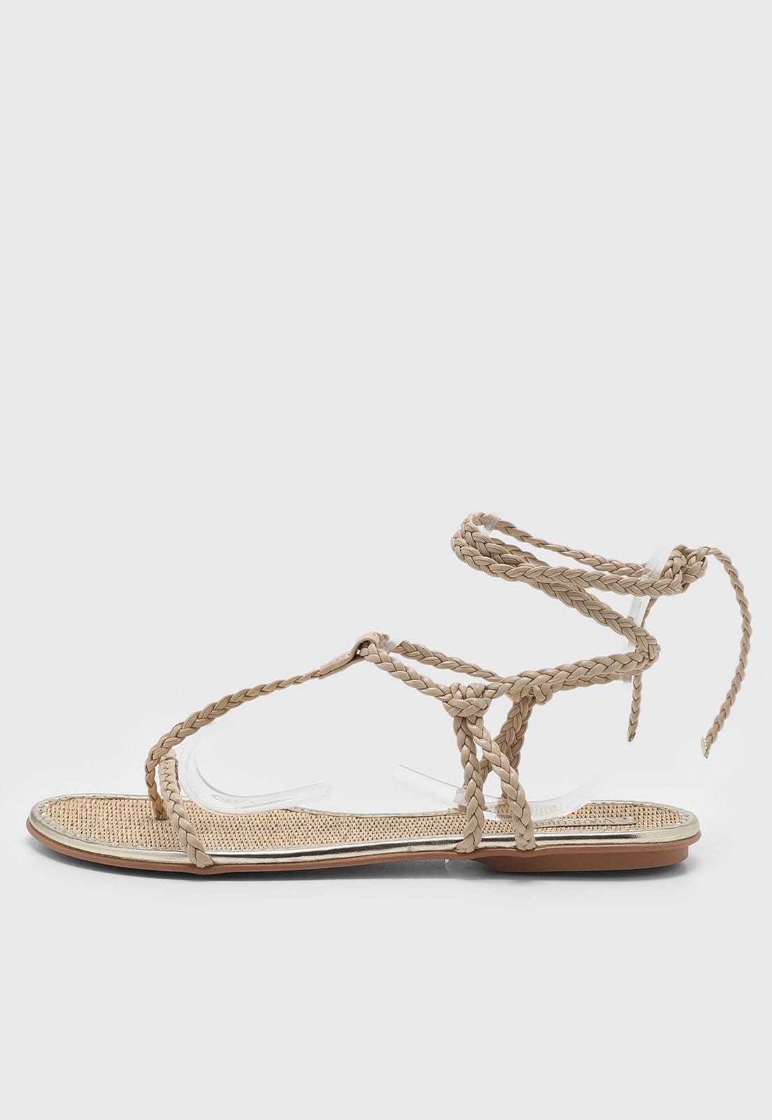 Vista principal Rasteira Feminina Santa Lolla Trançada Amarração Santa Lolla bege