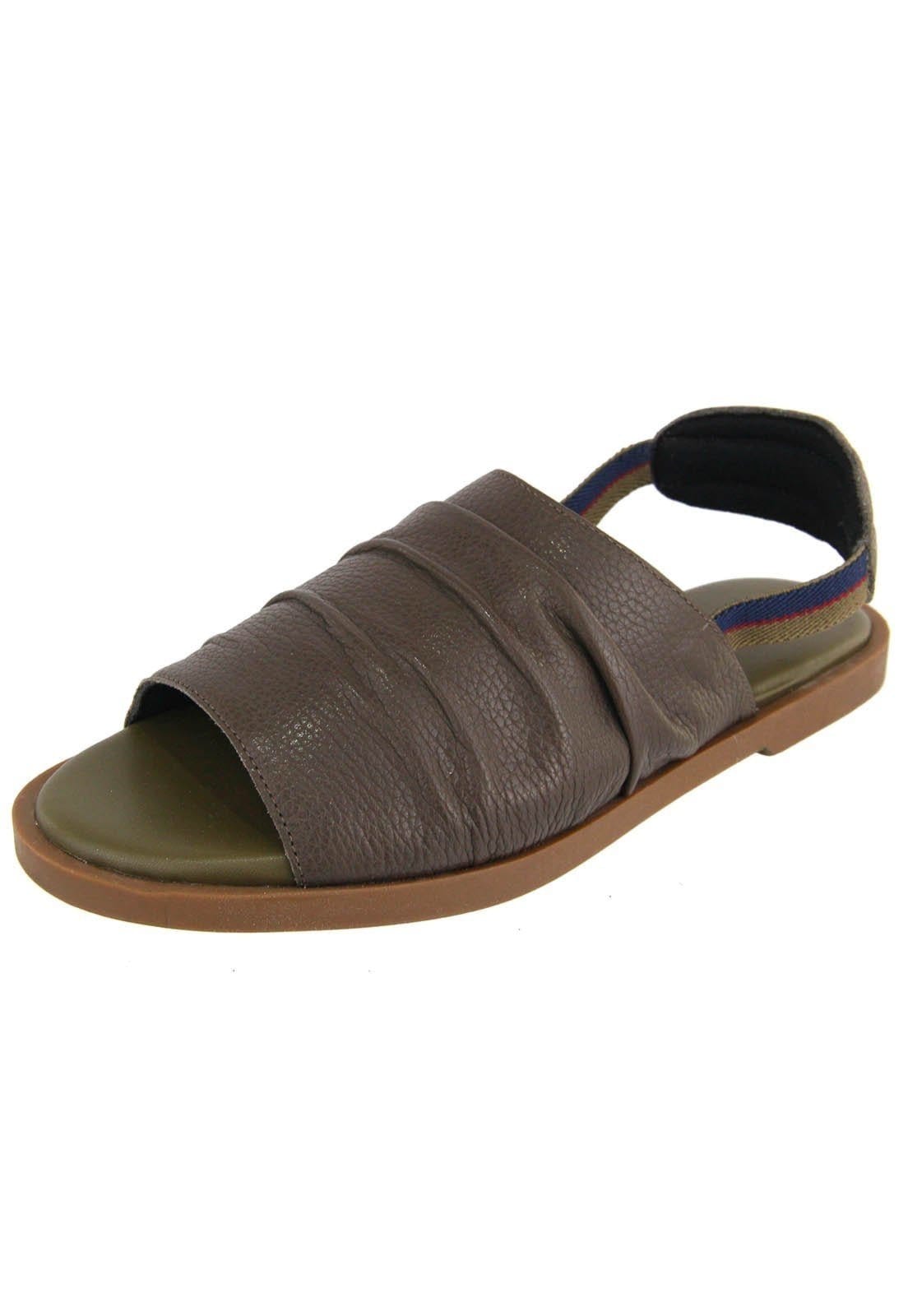 Rasteira em Couro Palmilha Extra Conforto Calce Fácil Maria Paula Musgo