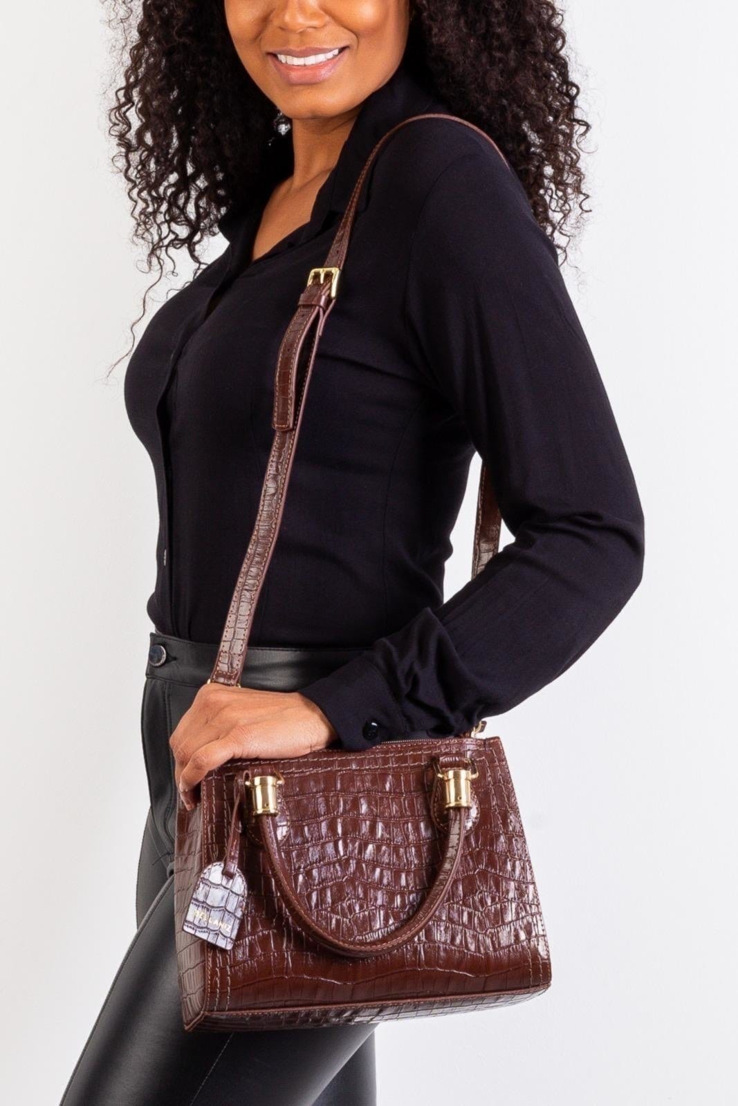 Bolsa Bellaniz Baú De Couro Croco Andressa - Café