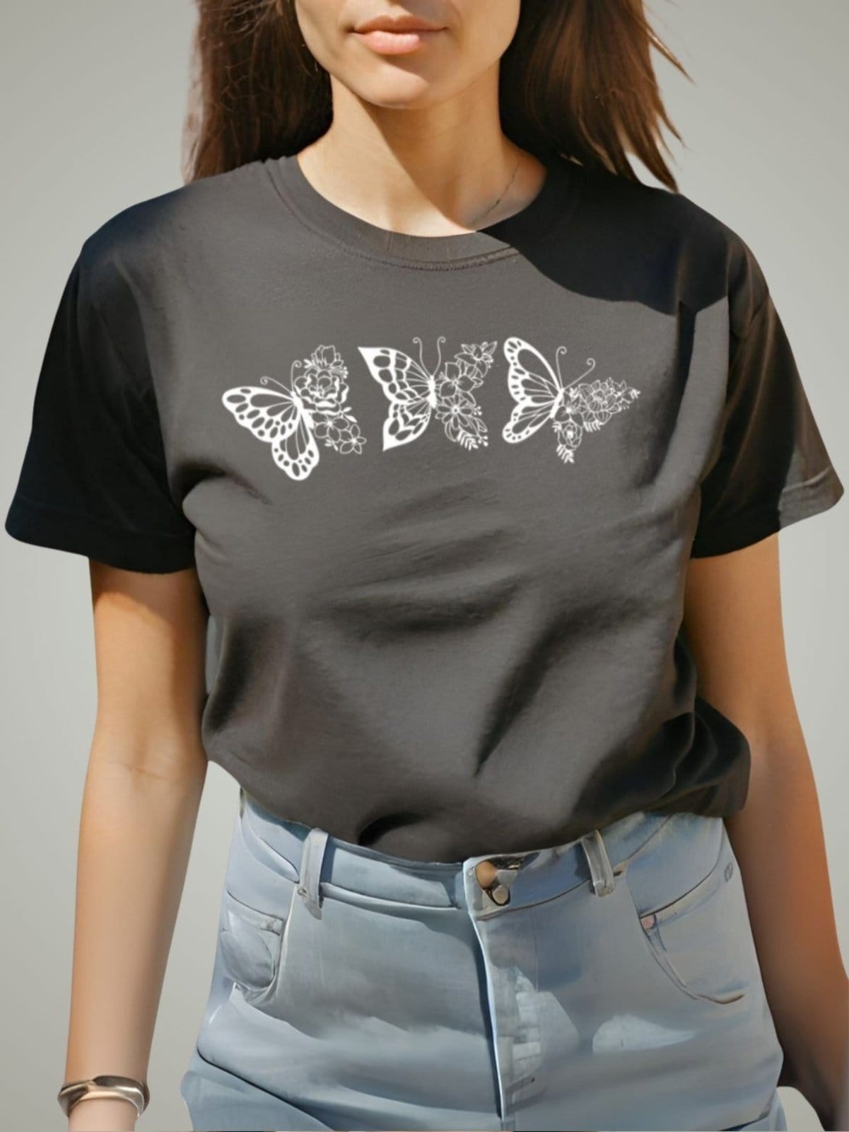 Camiseta Feminina T-shirt Plus Size GuGi Borboletas Blusinha Baby Look Camisa