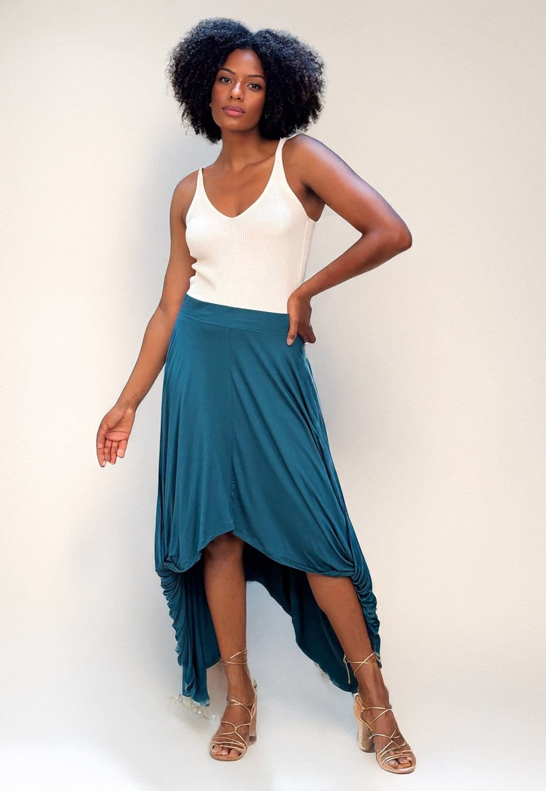 Vista principal Saia Longa Amazonia Vital Malha Nó Hippie Chic Musgo Amazonia Vital verde