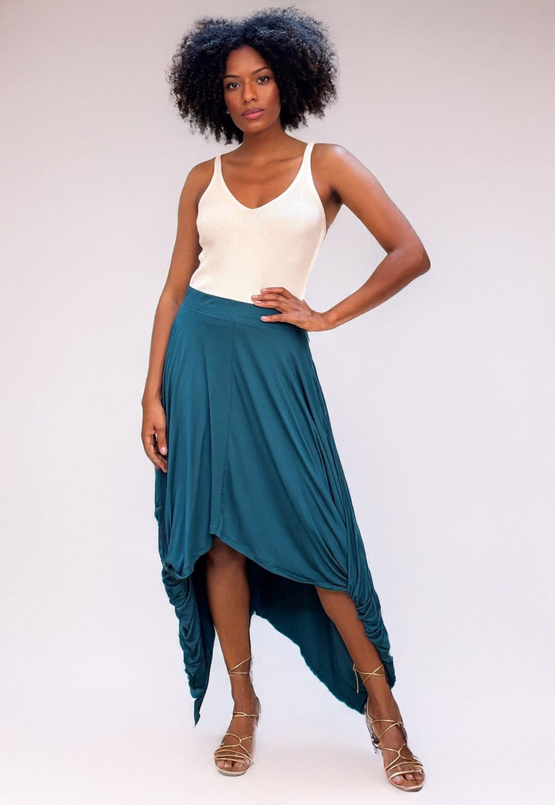 Vista 2 Saia Longa Amazonia Vital Malha Nó Hippie Chic Musgo Amazonia Vital verde