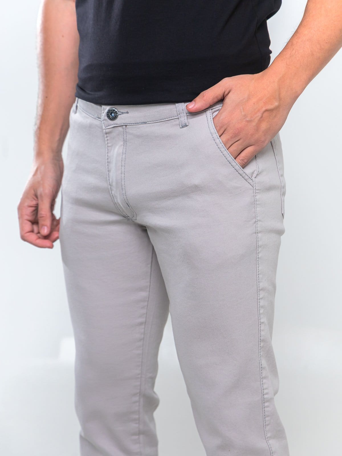 Vista 2 Kit 3 Calças Sarja - 5 Estilos Casual e Confortavel Estilo Dia a Dia 5 ESTILOS cinza