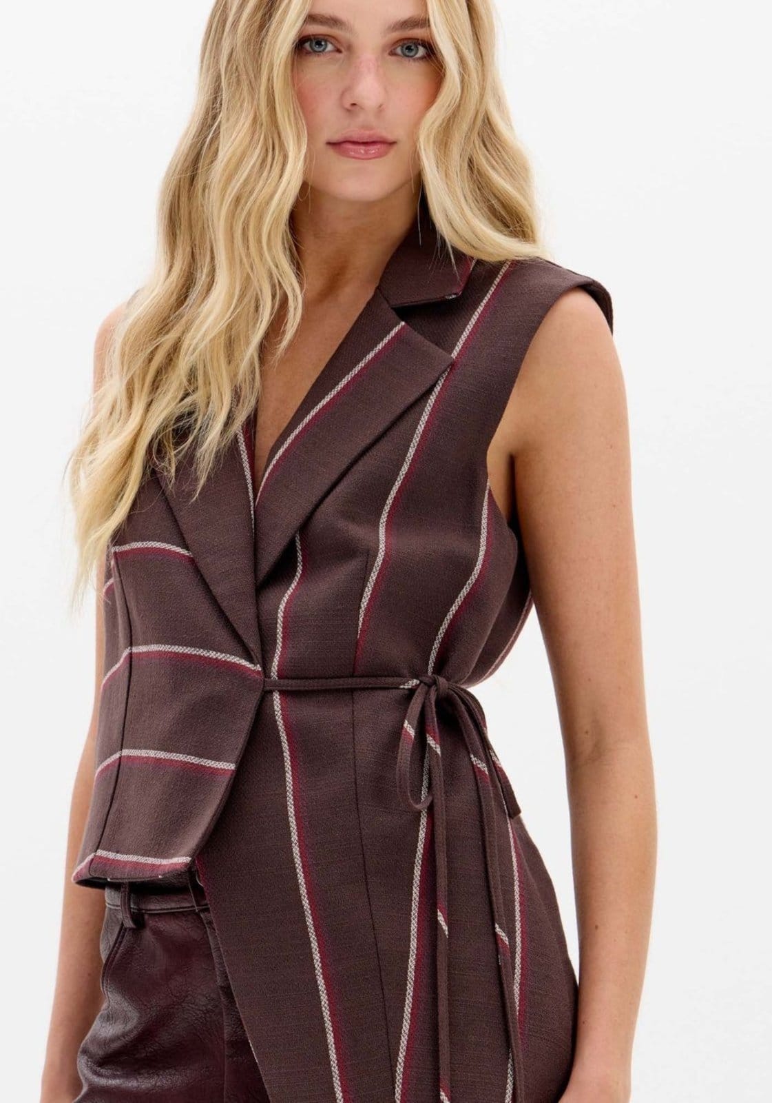 Vista 2 Colete Assimétrico Alongado Listrado My Favorite Things vermelho