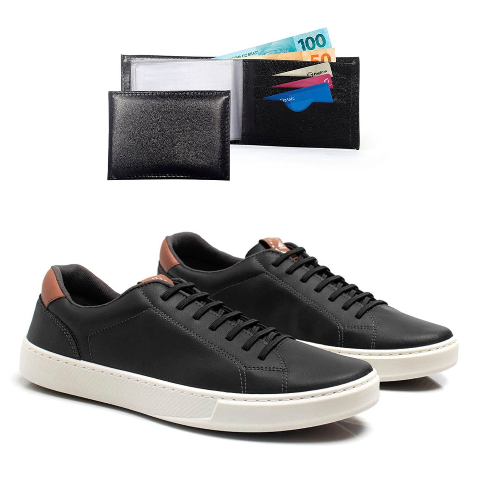 Vista principal Tenis Casual Masculino Com Carteira Bredeni Sapatenis De Amarrar Confortavel BREDENI preto