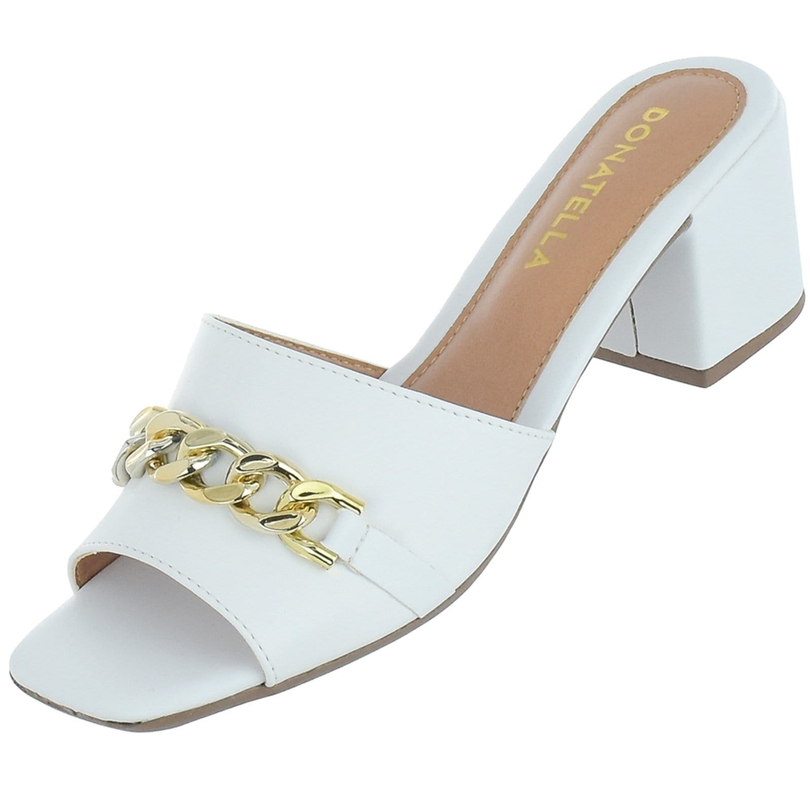 Vista 2 Sandália Feminina Tamanco Salto Alto Bloco Donatella Shoes com Corrente Monte Shoes branco