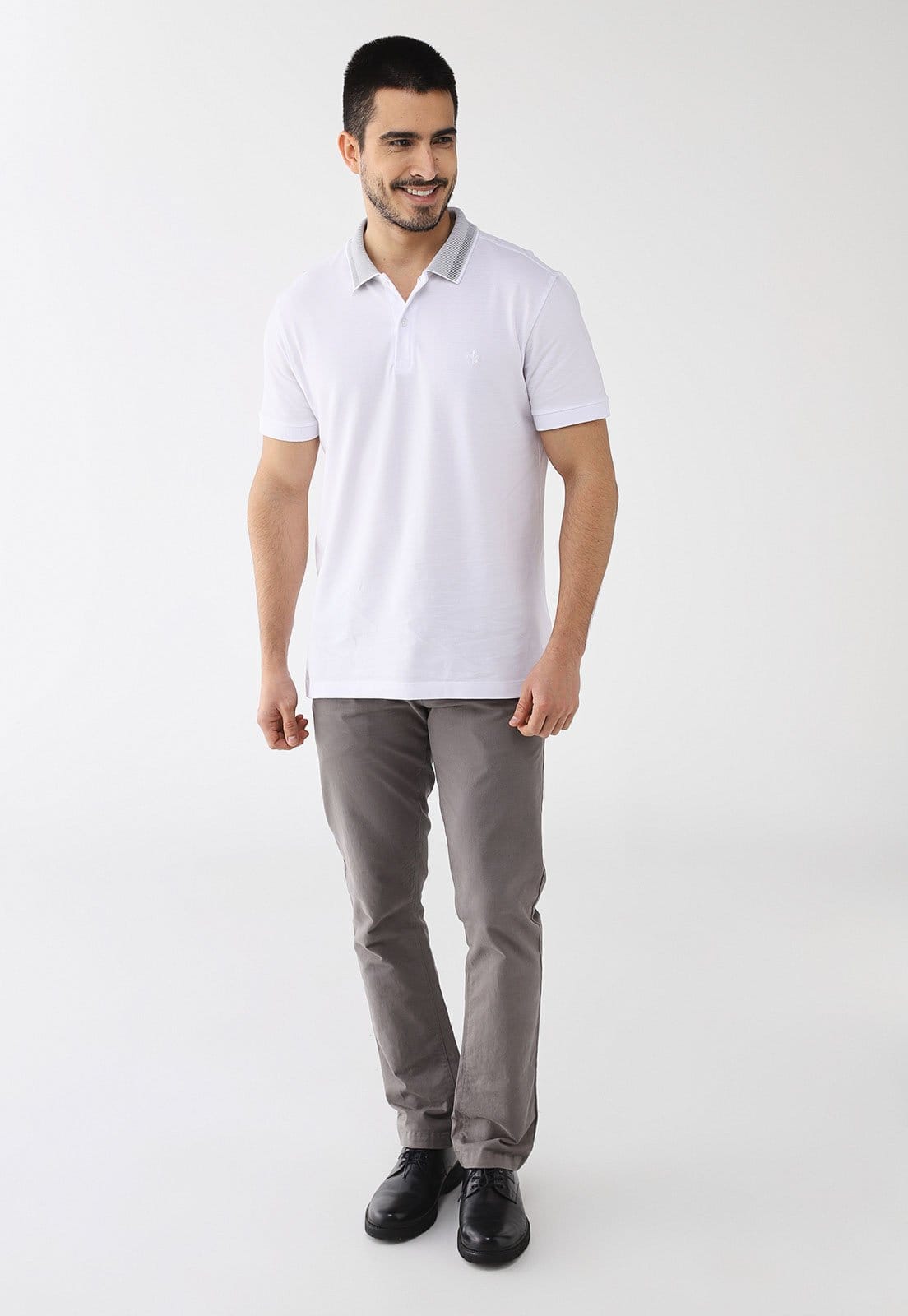 Vista 2 Polo Masculina Dudalina Gola Detalhe Listrado Branca Dudalina branco