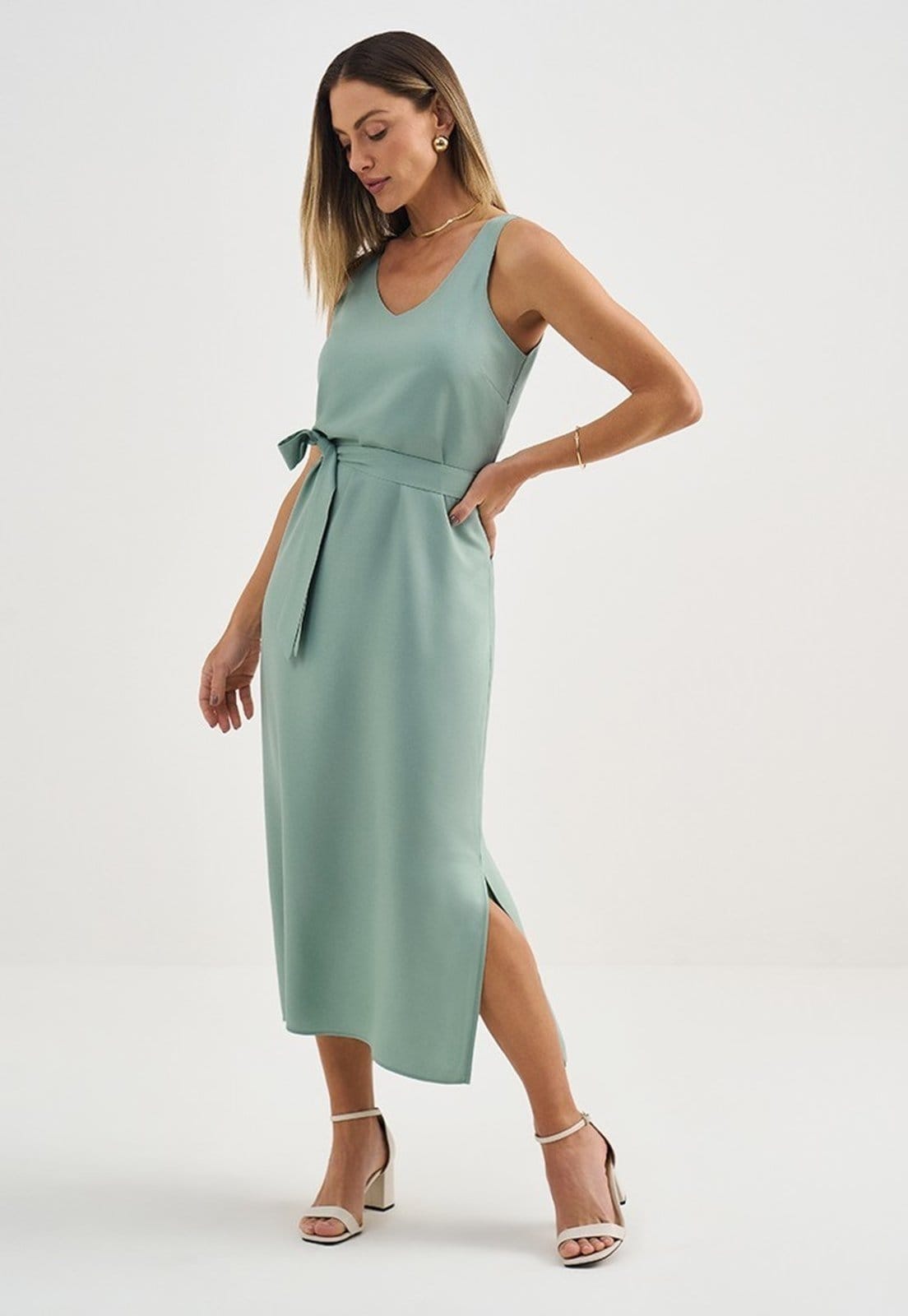 Vista principal Vestido Longuete de Viscose Sálvia Dagmar Principessa verde