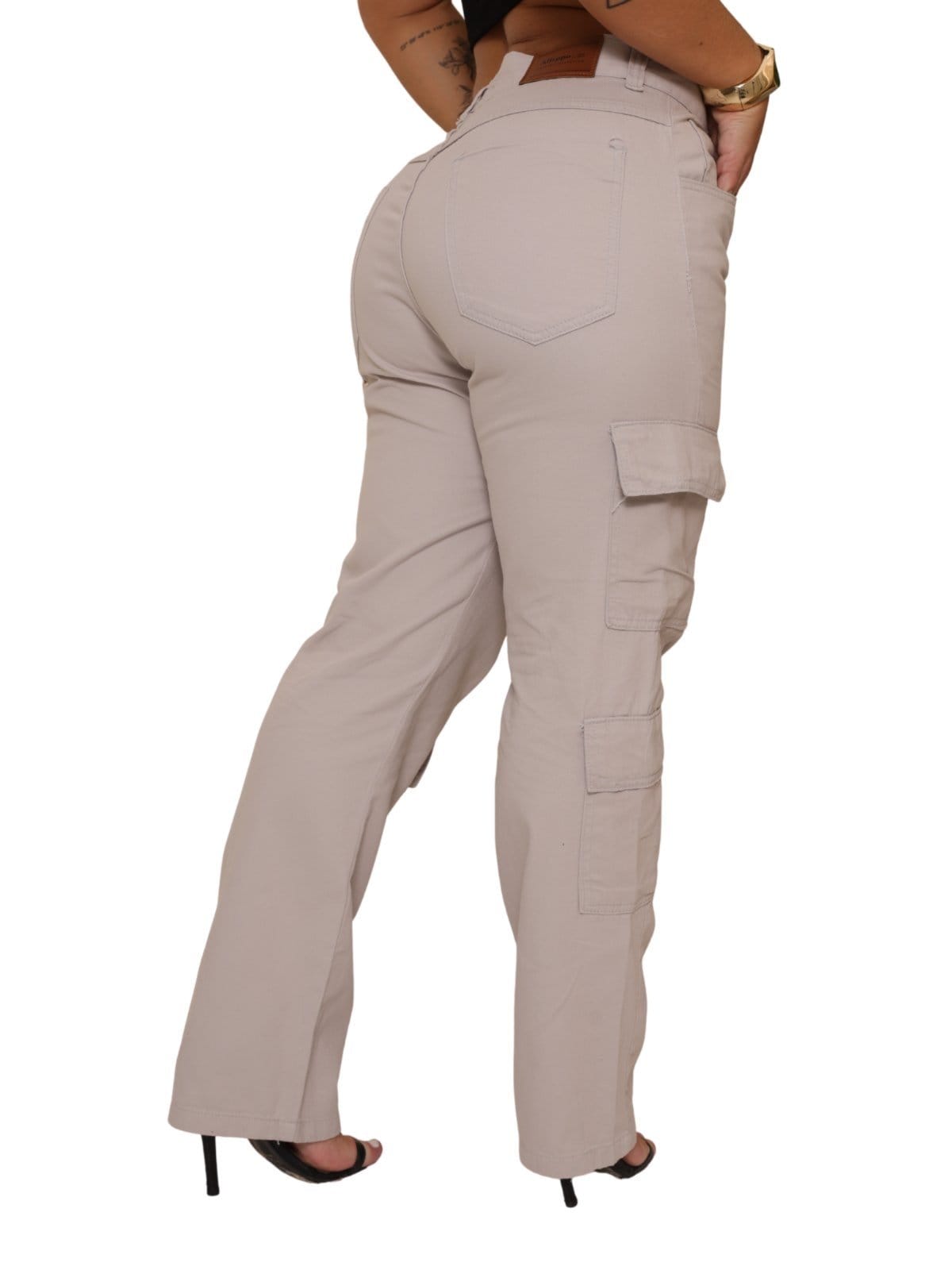 Vista 2 Calça Feminina Jeans Light Super Cargo 4 Bolsos Creme JEANS LIGHT bege