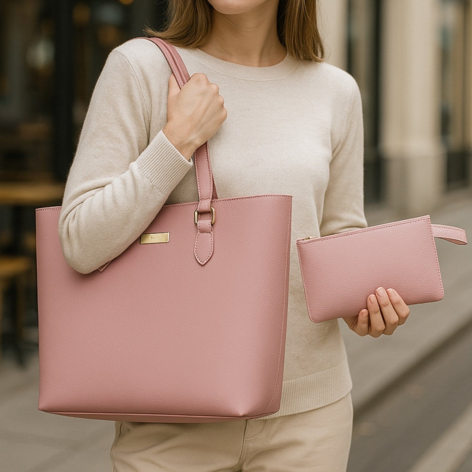 Bolsa Feminina Shopper Com Alça De Ombro Reforçada Metais Premium E Nécessaire