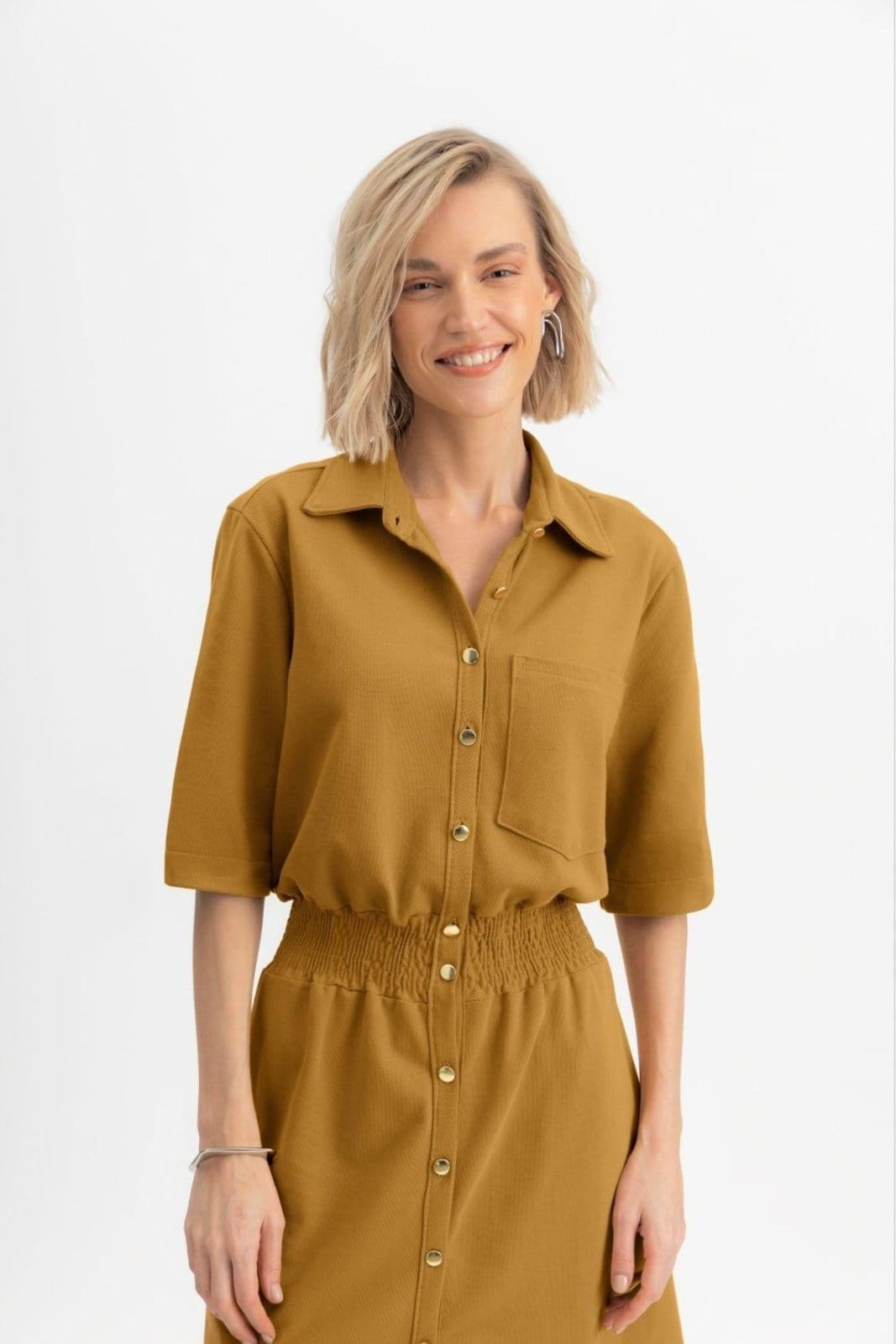 Vista 2 Vestido Feminino Em Piquet Essendi Médio Essendi amarelo