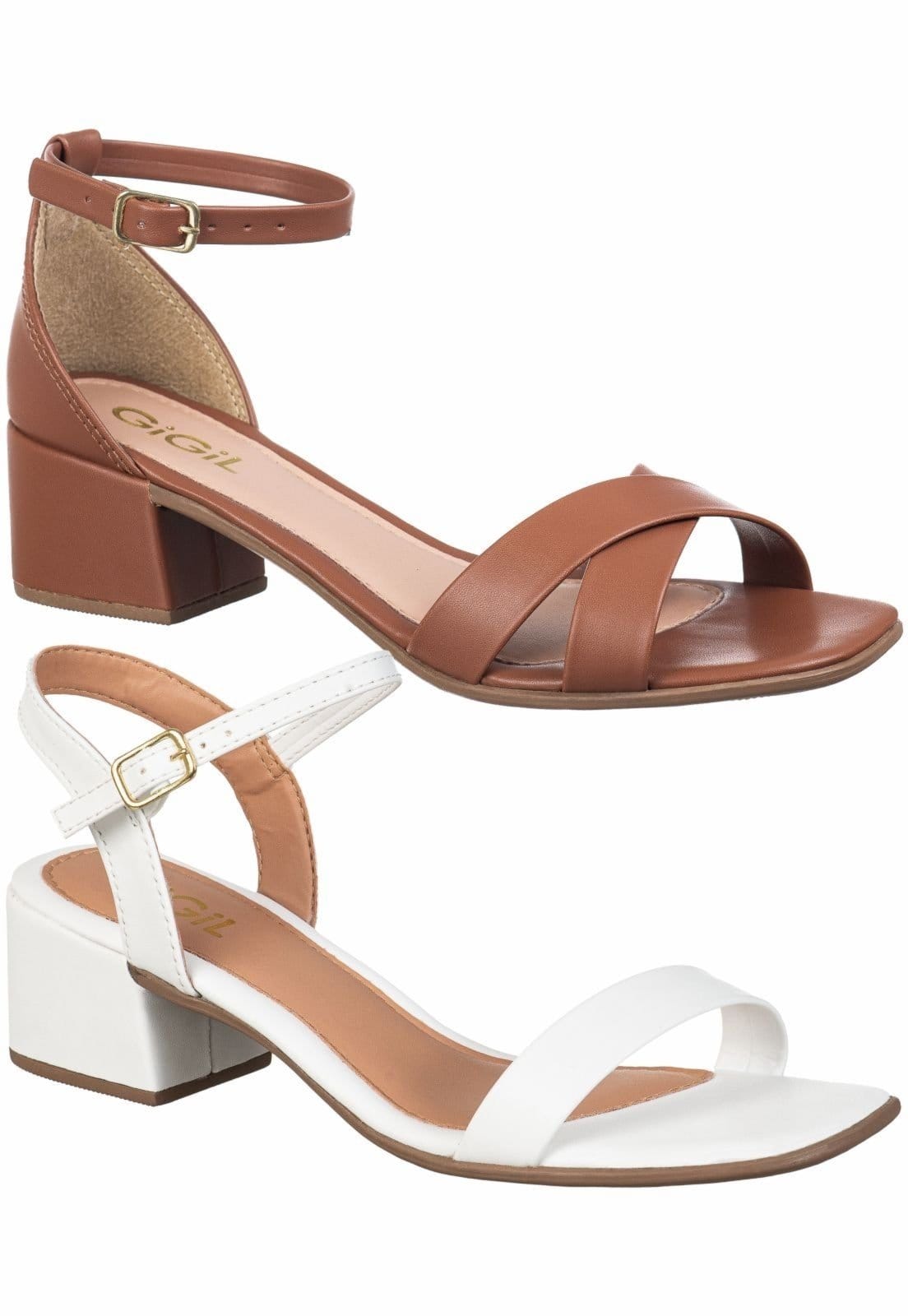 Kit 2 Pares Sandália Casual GiGiL Salto Bloco Fente X e Clássica Banco