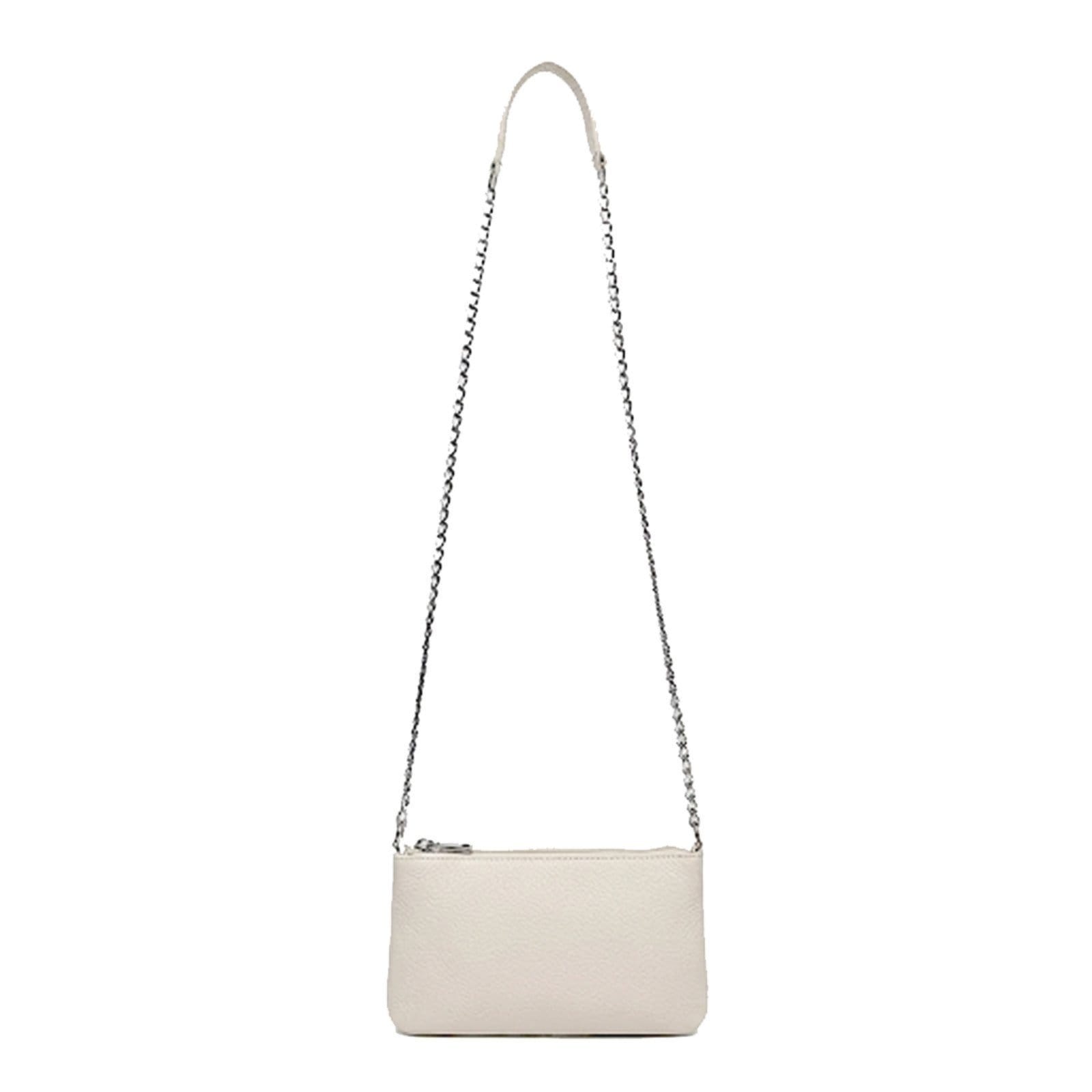 Bolsa Feminina Vittal Clutch Annelise em Couro OffWhite Alça Corrente