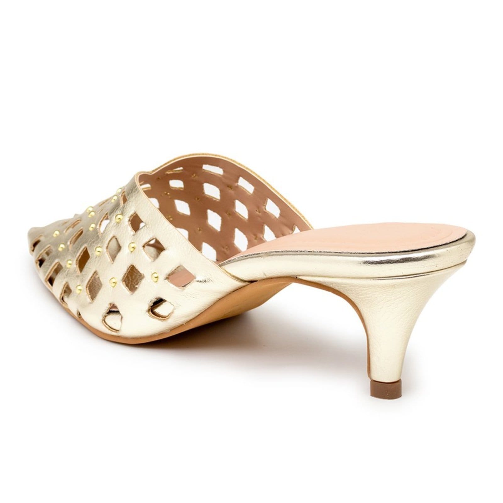 Tamanco Mule Feminino Bico Fino Salto Baixo 6034 Ouro Light - 2