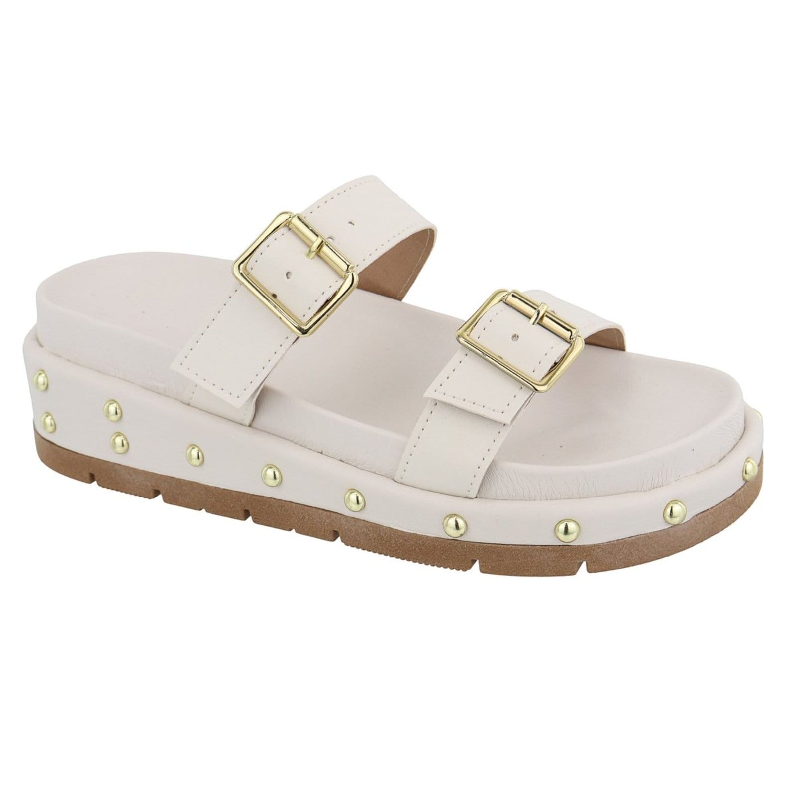 Sandália Papete Feminina Sola Alta Bolinhas Off White