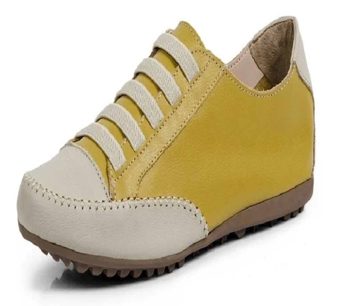 Vista 2 Sapatênis Feminino Confortável de Couro Brasileiro ROMEU E JULIETA SHOES amarelo