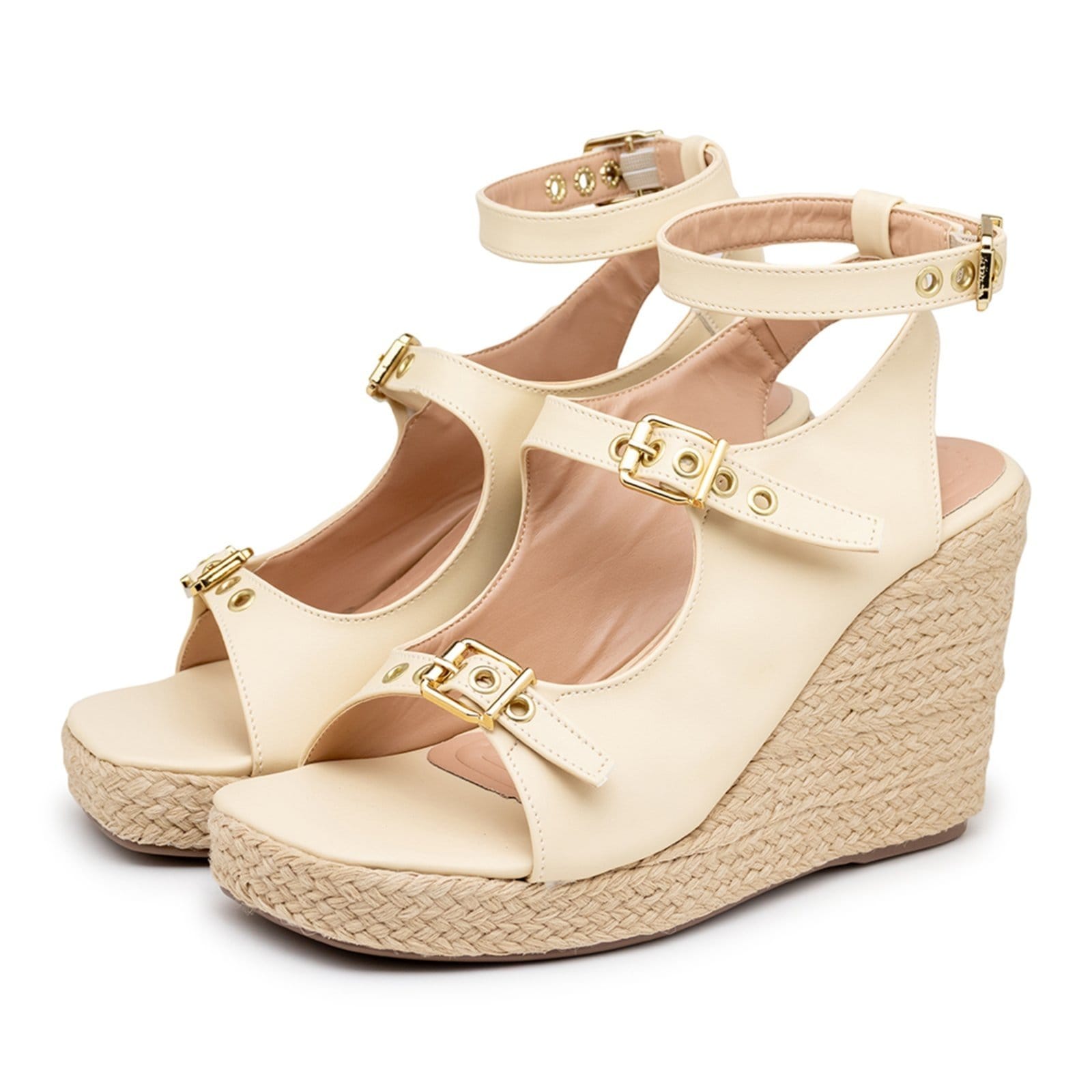 Sandalia Feminina Anabela Juta Tiras Com fivela 190000 Napa Gergelim