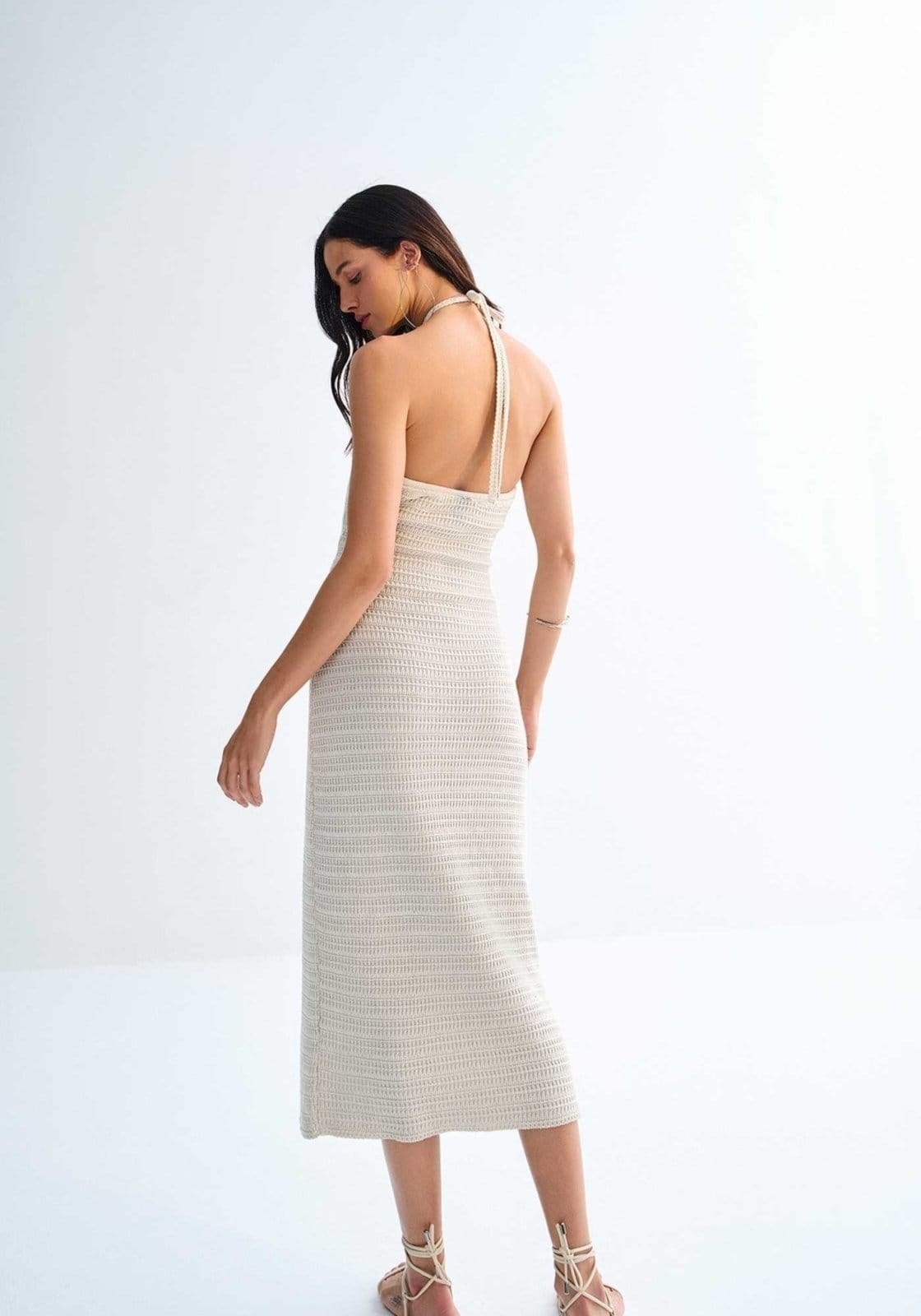 Vista 2 Vestido Midi em Tricô com Decote Frente Única Lez a Lez nude