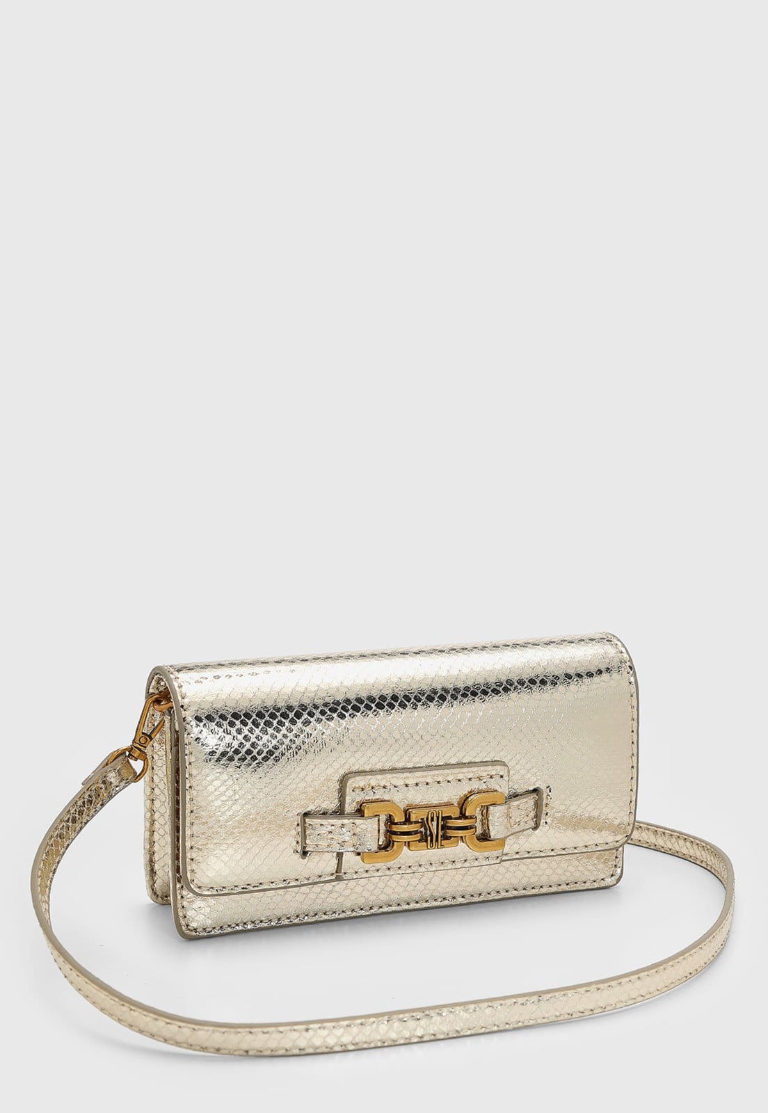 Vista 2 Bolsa Feminina Santa Lolla Textura Metalizada Dourada Santa Lolla dourado
