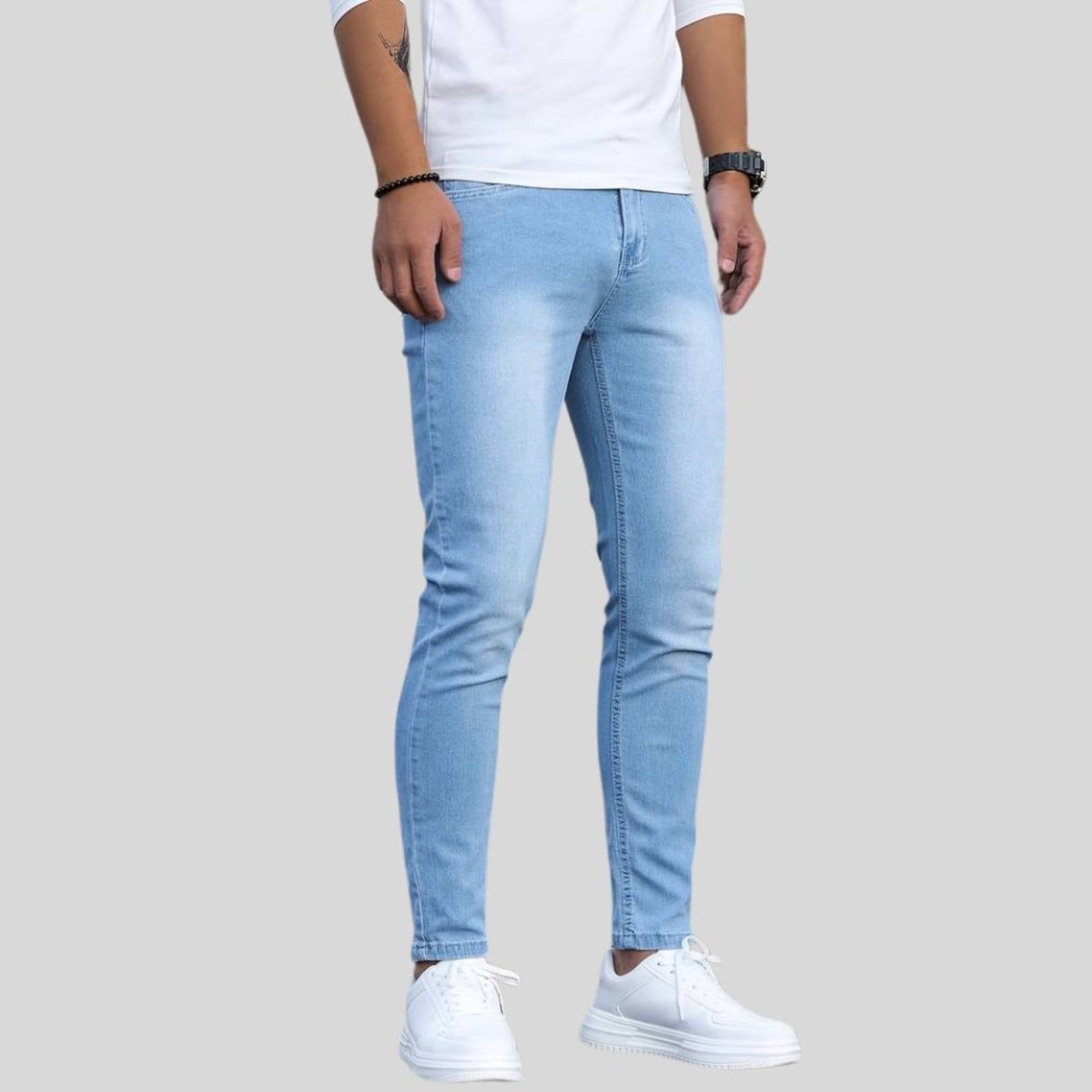 Vista 2 Kit 3 Calças Masculina Lavagem Claro Skinny com Elastano e Costura Reforçada Lavagem Clara TEX JEANS jeans