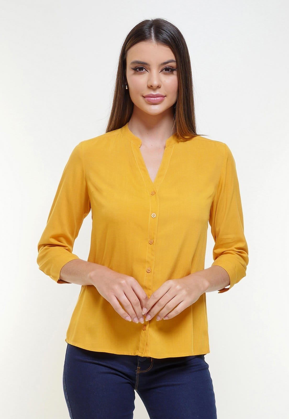 Vista principal Camisa Intens Manga 3/4 Viscose Mostarda Intens amarelo