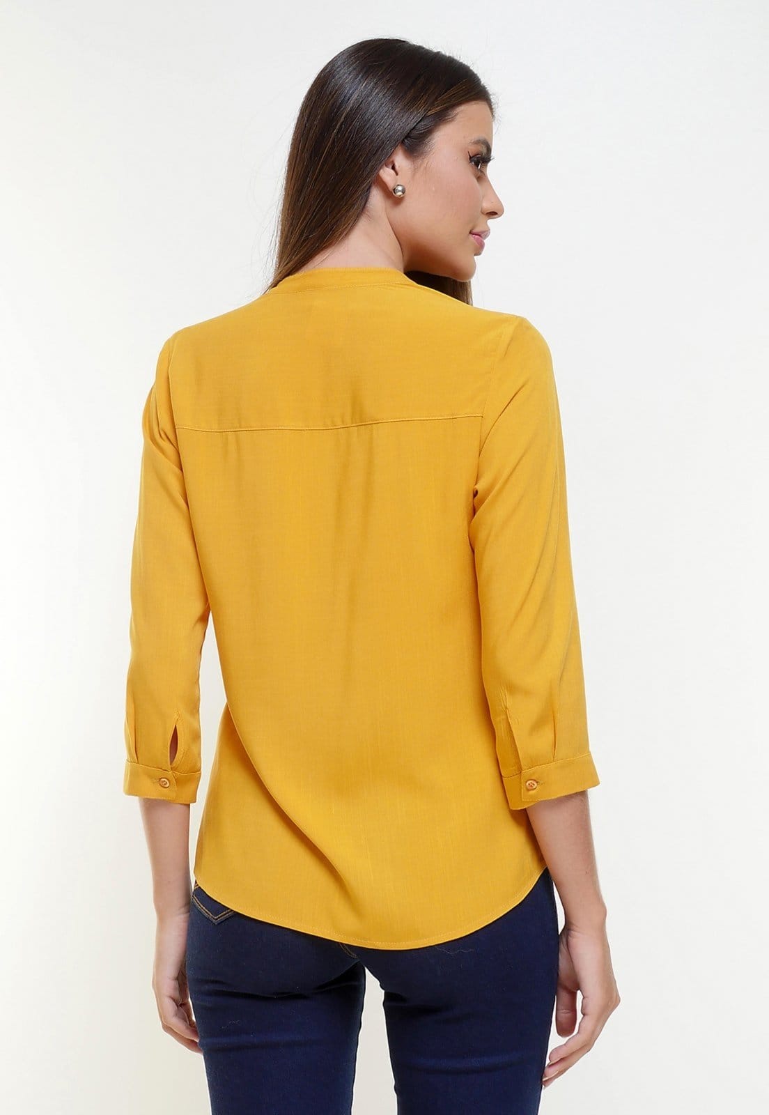 Vista 2 Camisa Intens Manga 3/4 Viscose Mostarda Intens amarelo