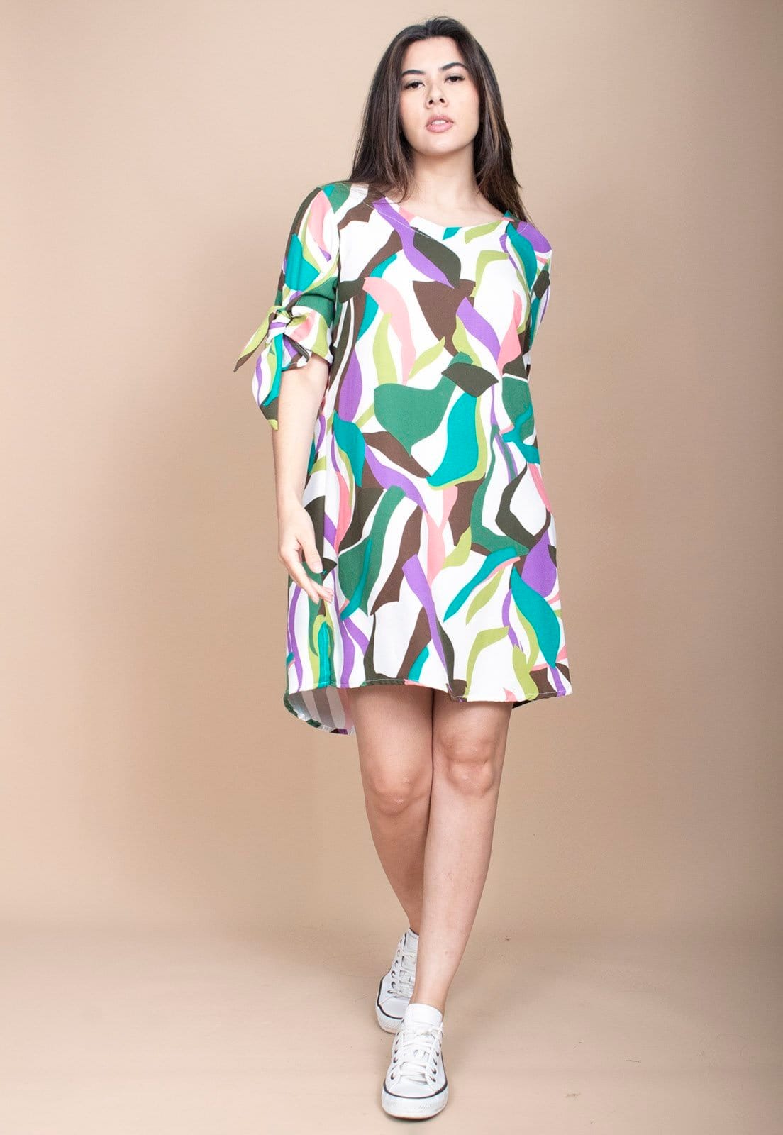 Vista principal Vestido Curto Cabanafree Plano Estampa Encanto Botânico Cabanafree estampado/marrom/verde