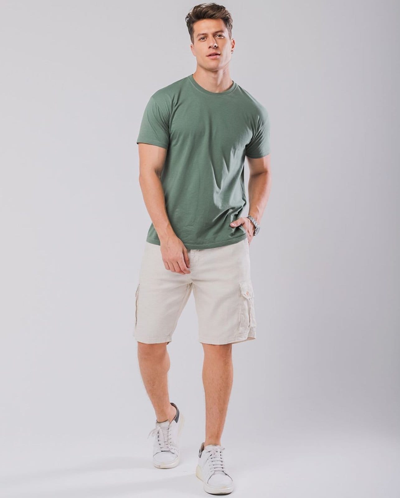 Bermuda Linho Cargo Masculina Bolso Lateral 23762 Linho