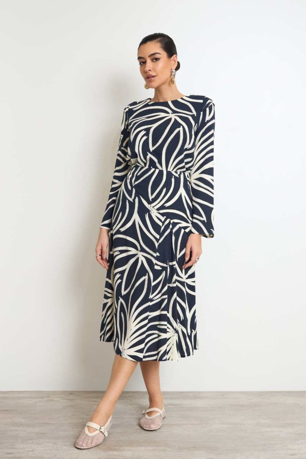 Vista principal Saia Vanibele Midi Estampada Vanibele azul marinho/estampado