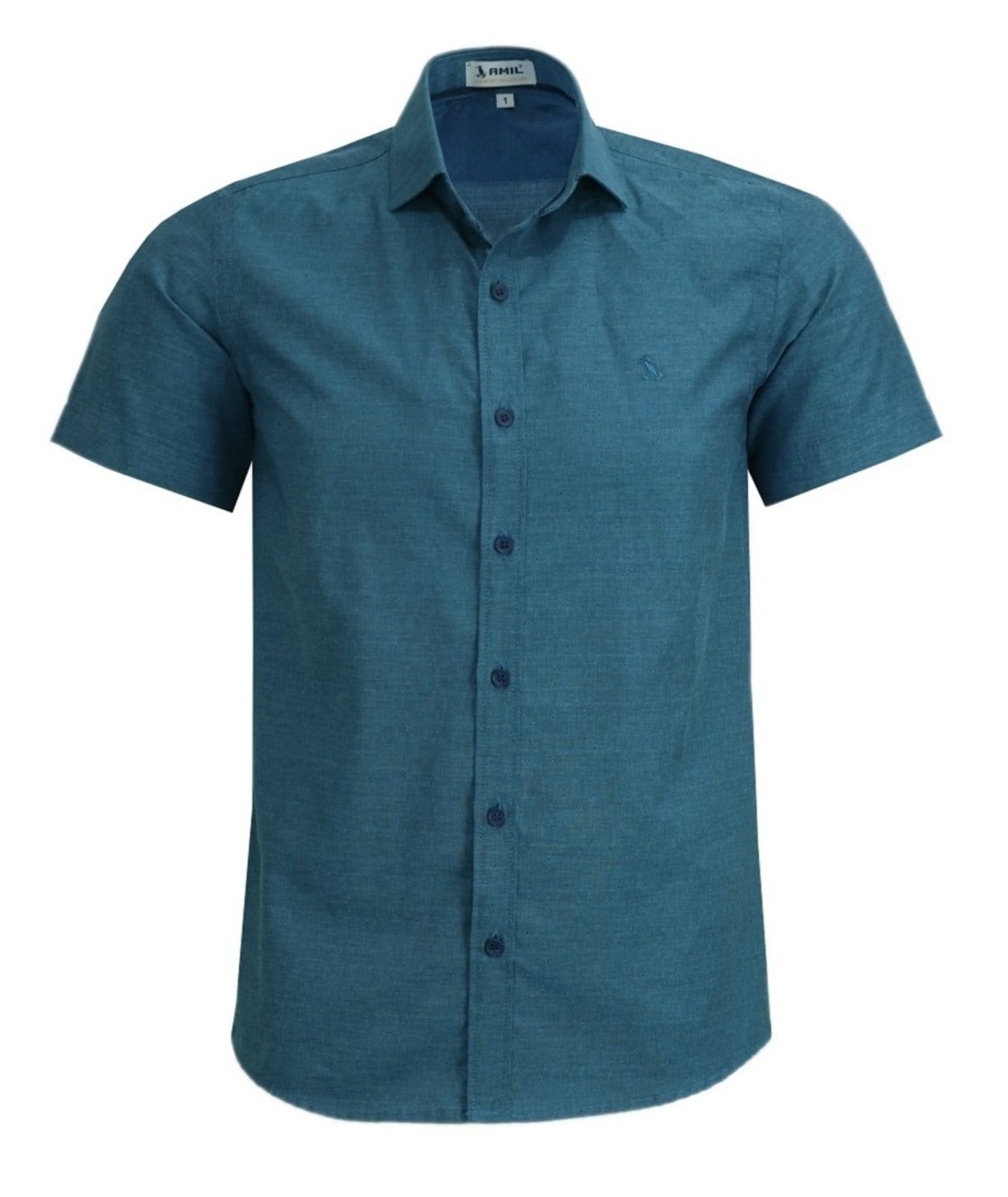 Vista 2 Camisa Social Amil Comfort Wait Algodão com Poliéster Mesclado Manga Curta Luxo Petróleo Amil verde/verde militar