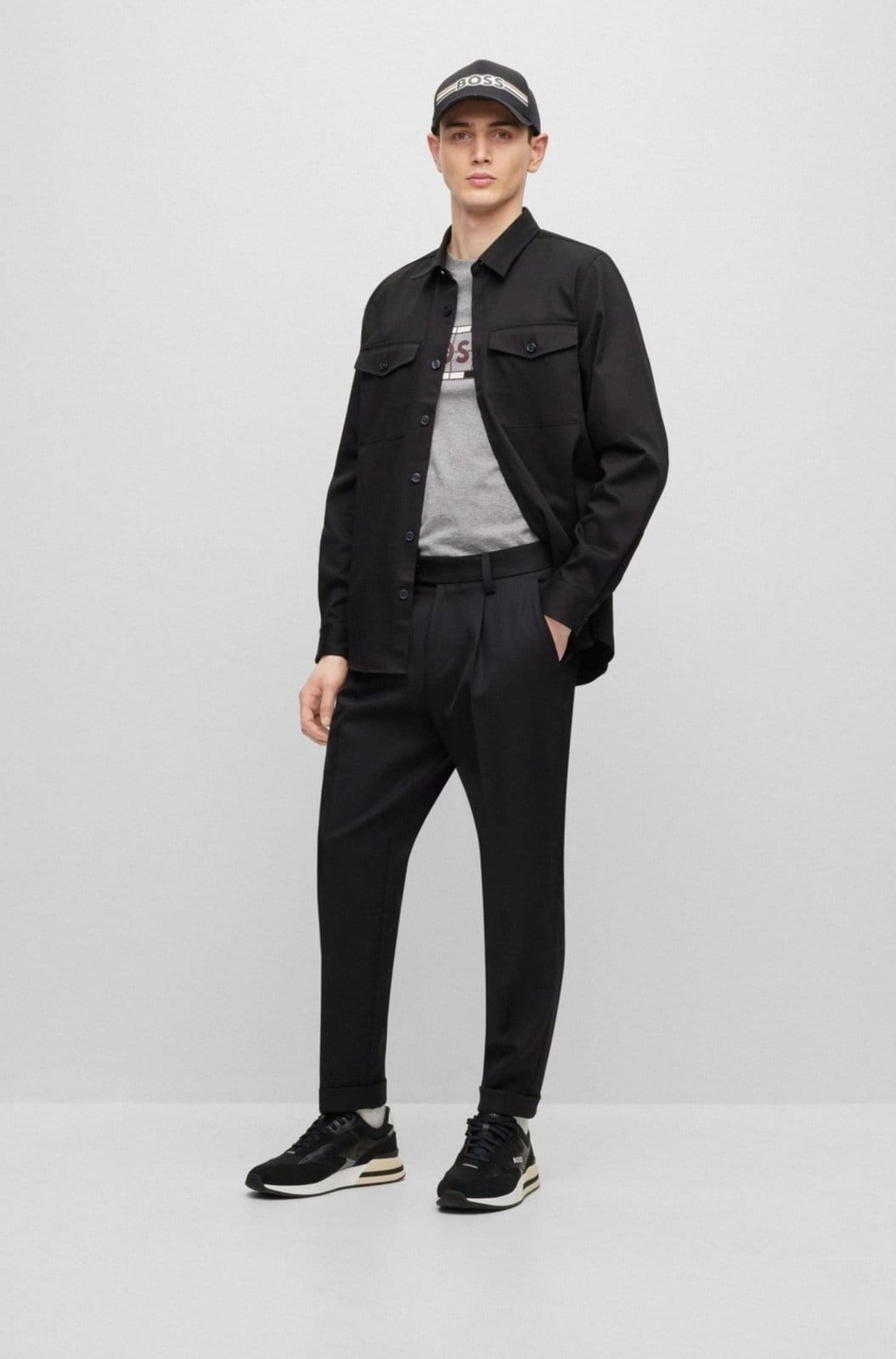 Vista 2 CamisetaSlim Fit De Algodão Com Logo Boss cinza