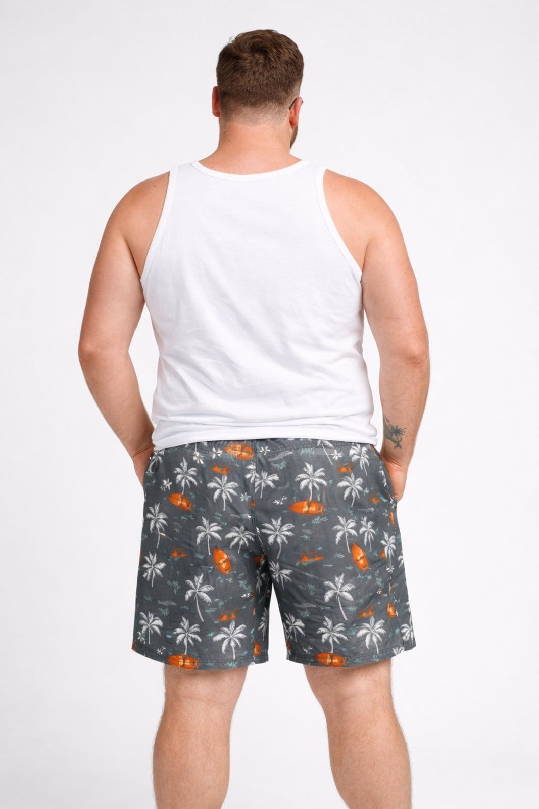 Vista 2 Bermuda Plus Size D Bell Outlet Fashion Estampa tropical D BELL OUTLET FASHION cinza