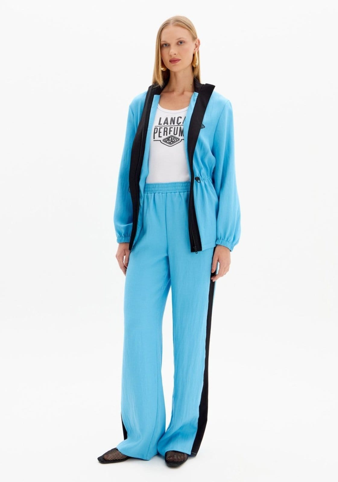 Calça Reta Bicolor Cintura Alta