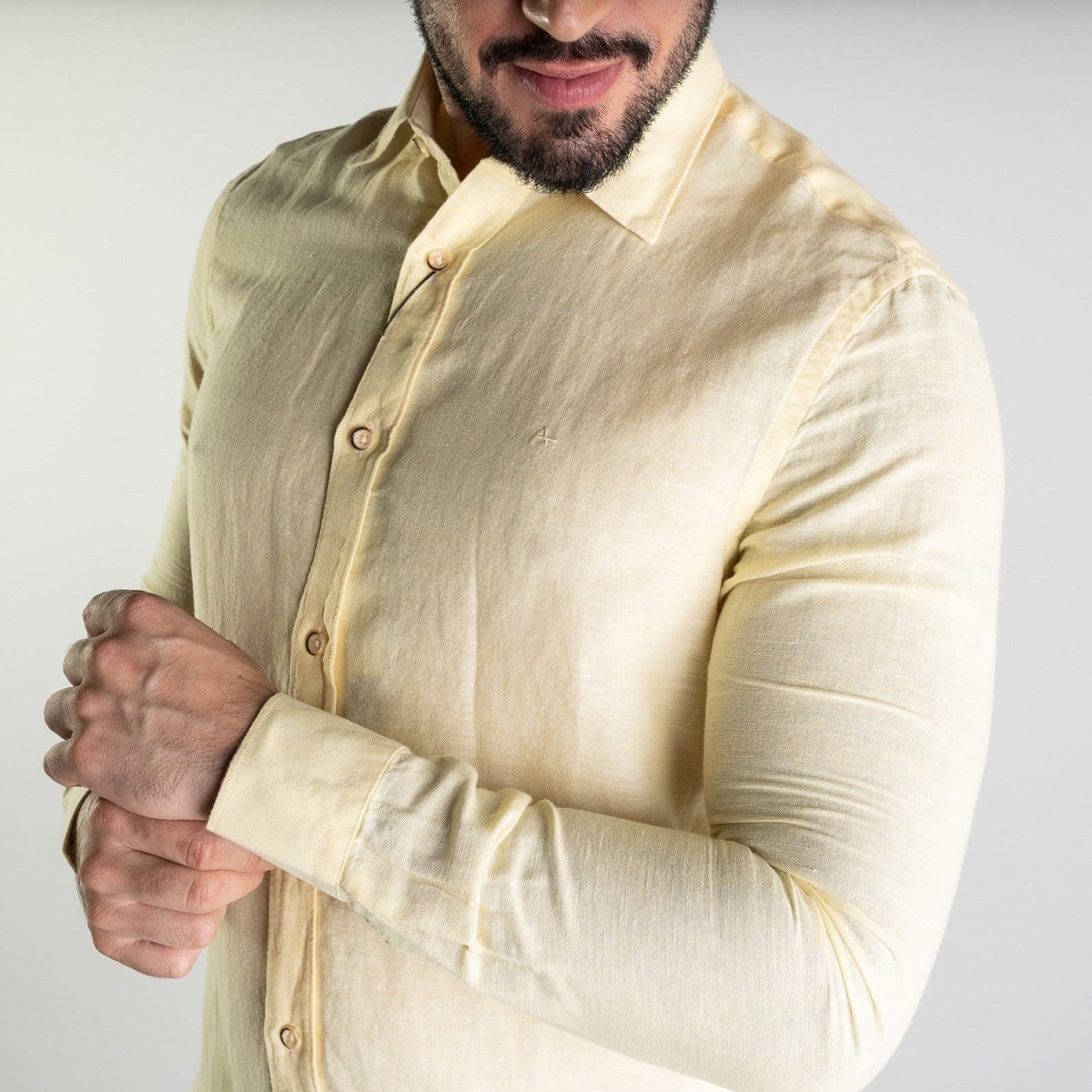 Vista 2 Camisa Aramis Slim Fit Linho Amarela Aramis amarelo