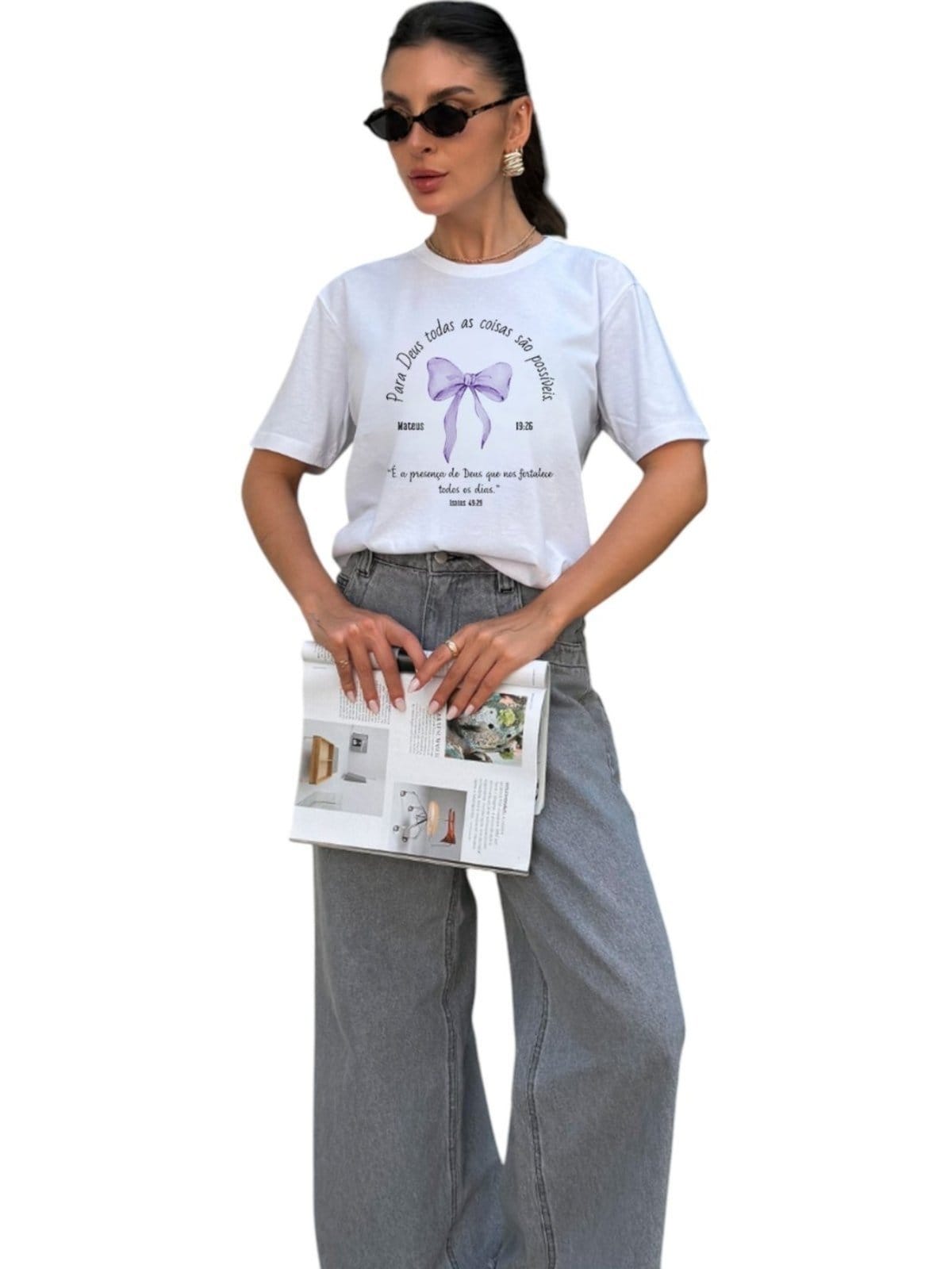 Vista 2 Camiseta Cianitas Branca Estampa Para Deus Todas Cianitas branco