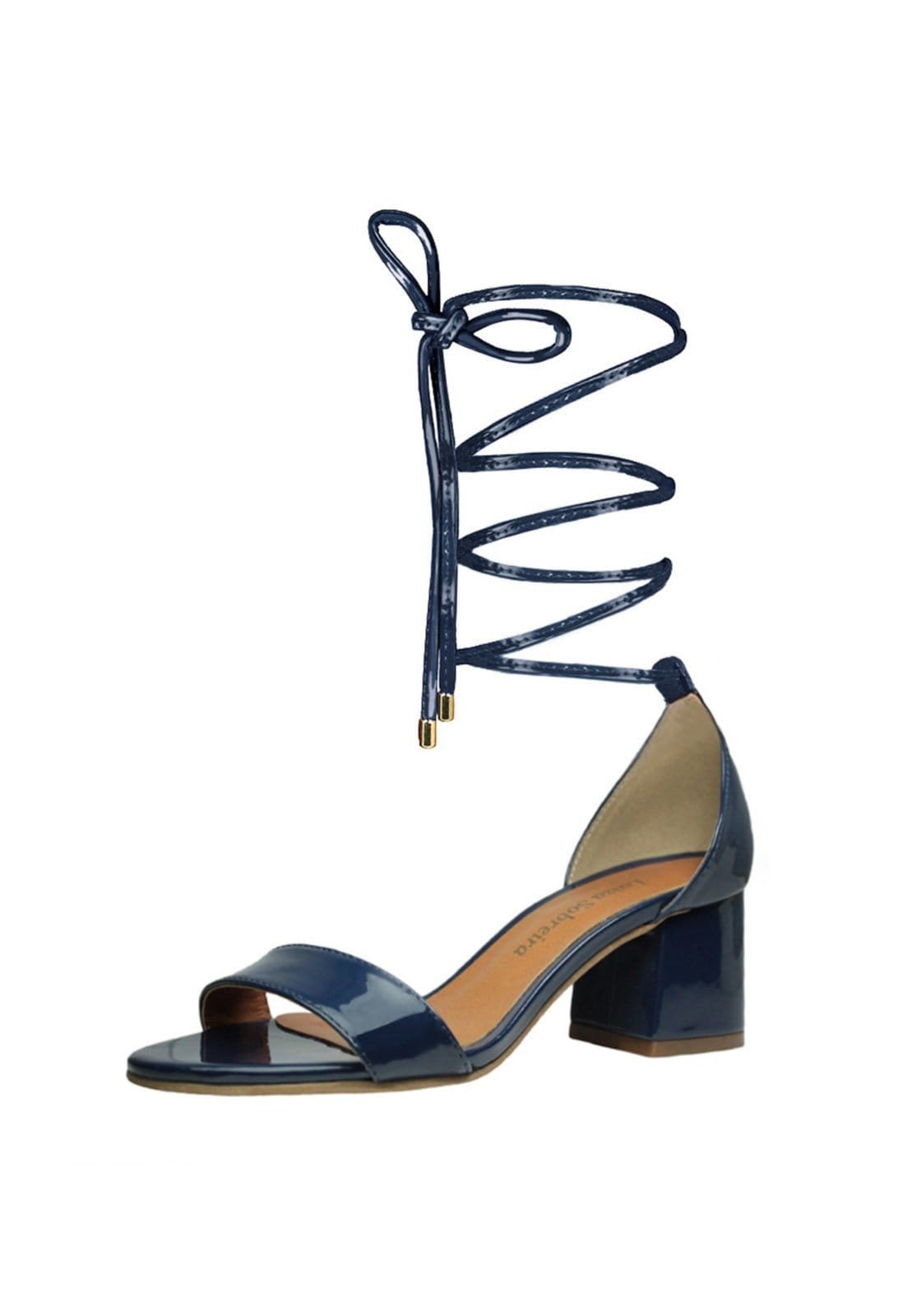 Vista 2 Sandália Troca Tira Salto Baixo Grosso Verniz Mod. 2015-2 Luiza Sobreira azul marinho