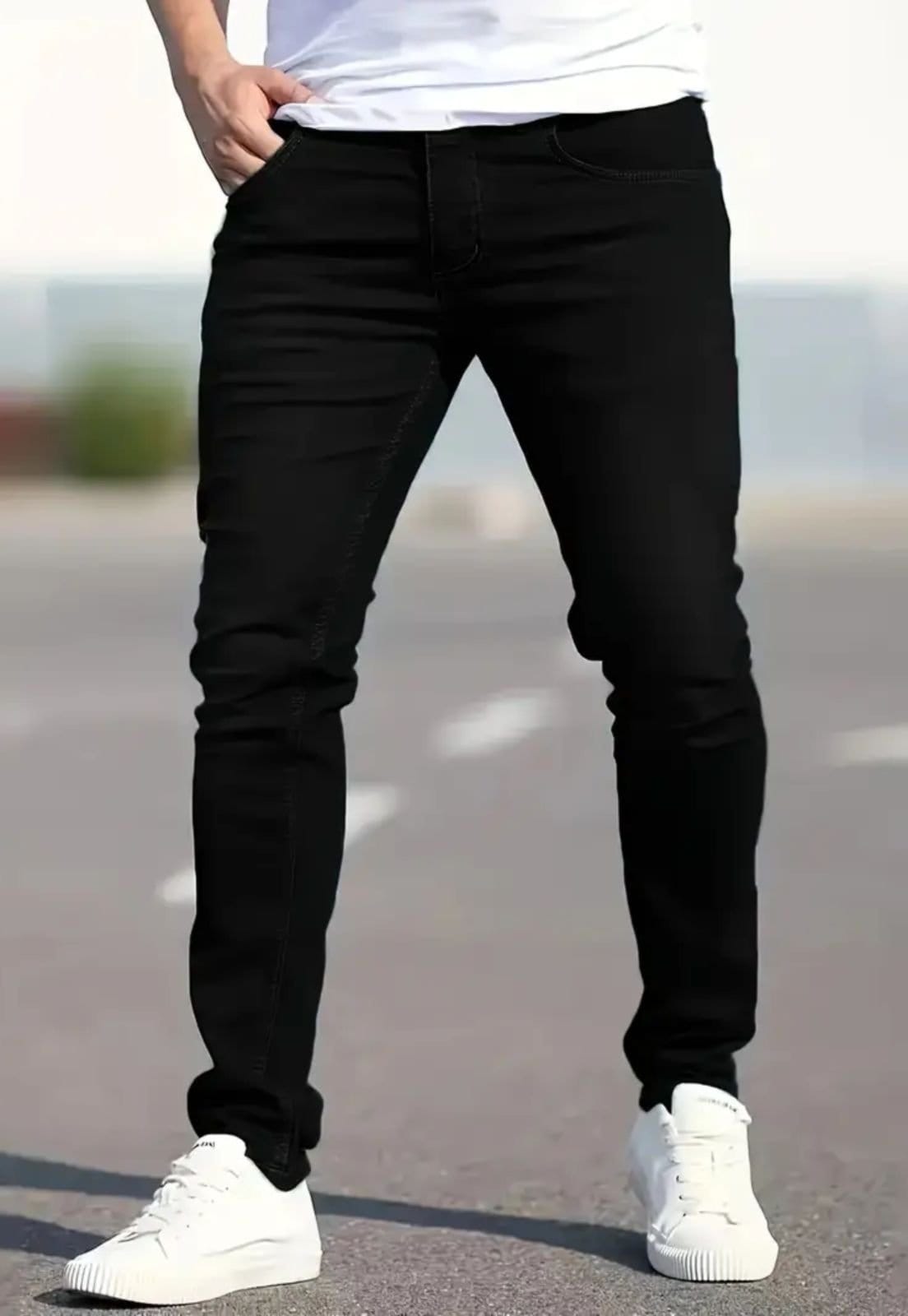 Calça Masculina Preta Skinny Kovali Casual Com Elastano Confortável Lavagem Preta