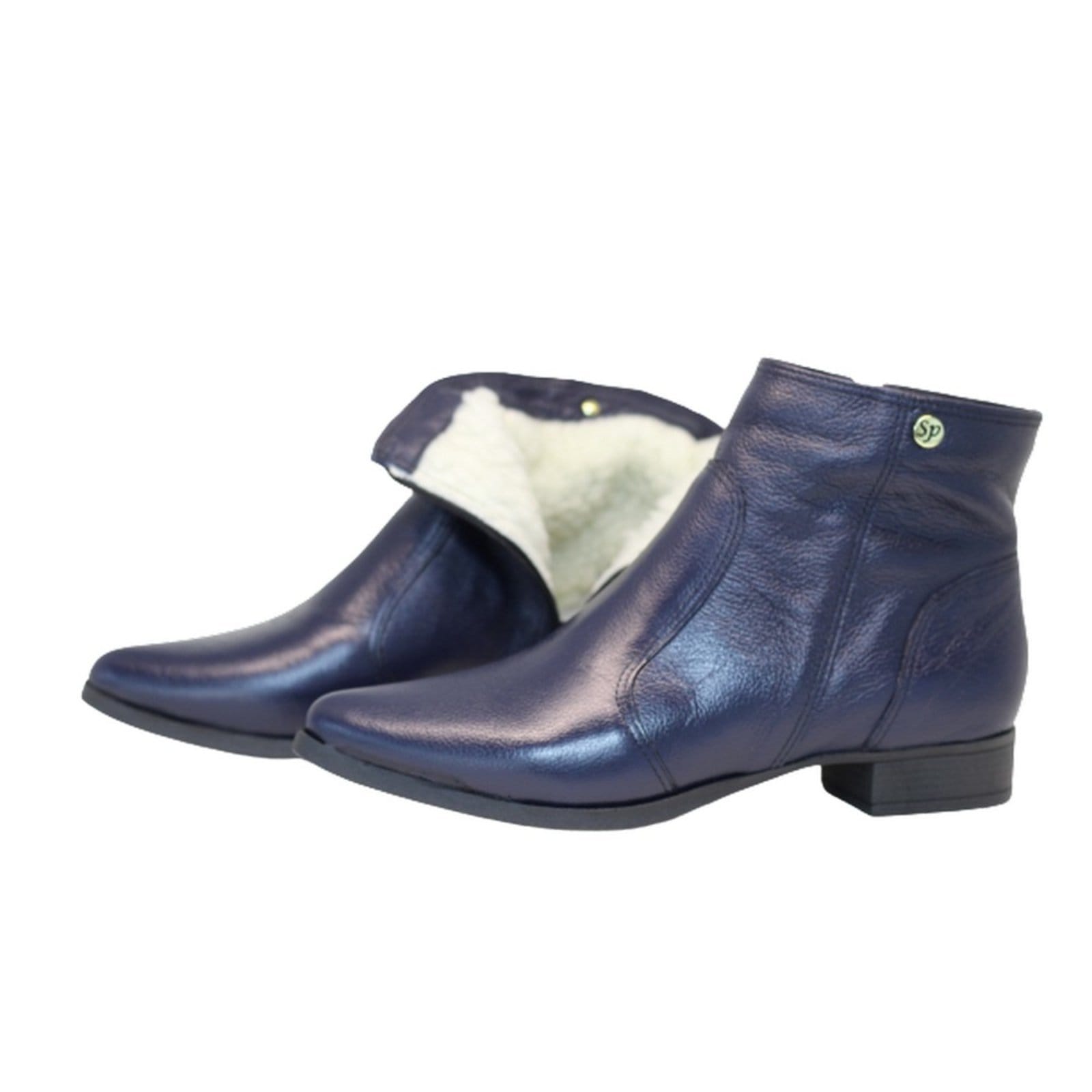 Bota Cano Curto Lã Sintética Couro Salto 2 CM