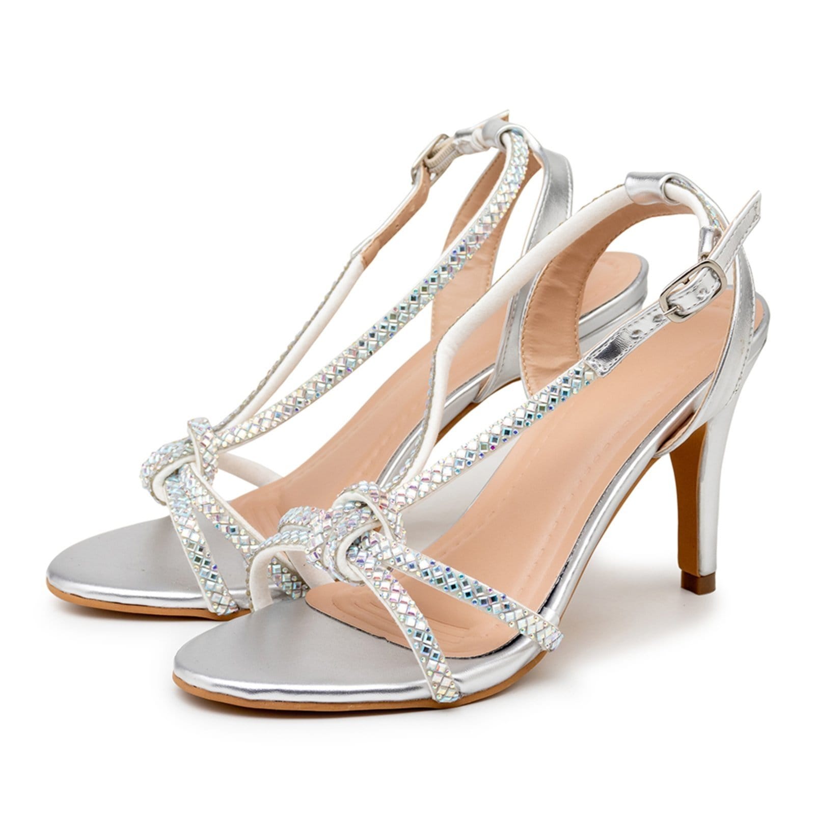 Sandália Feminina Salto Fino Tiras Strass 1798 Elegance