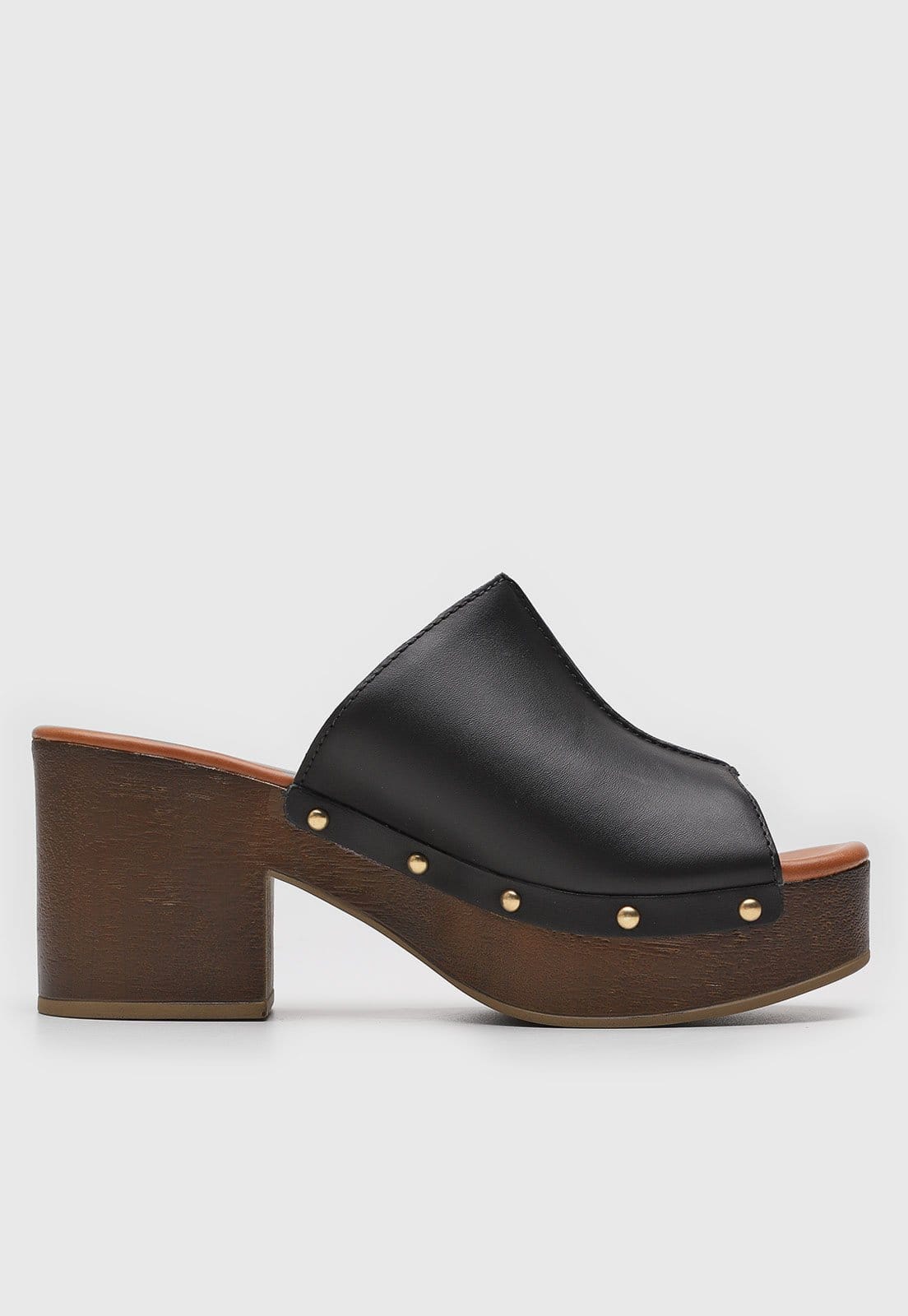 Vista 2 Sandália Feminina Bottero Salto Bloco Tachas Preta Bottero preto